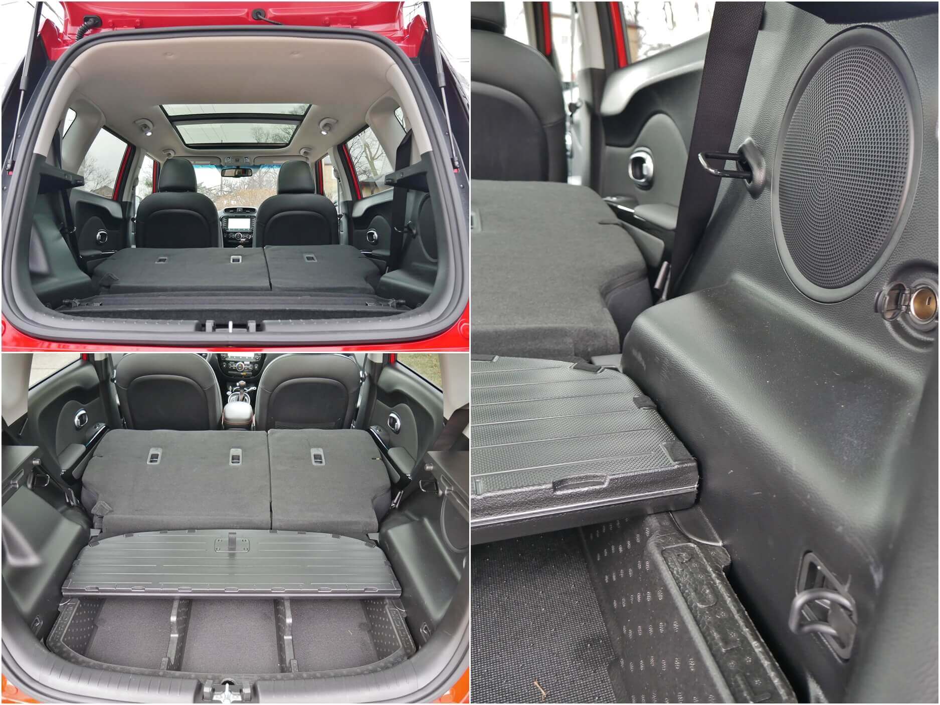 2017 Kia Soul Exclaim Turbo: cargo area w/ sub load-floor cargo management tray, tied-down hooks and 12V power port