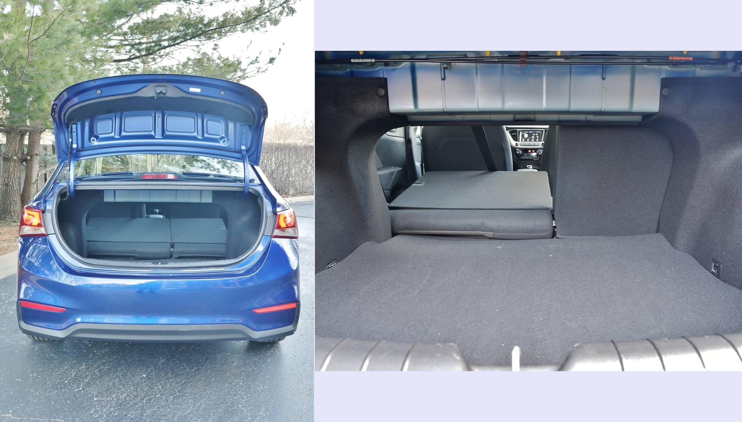 2018 Hyundai Accent Limited: 13.7 cubic foot trunk expands via 60/40% split folding rear seat backs.