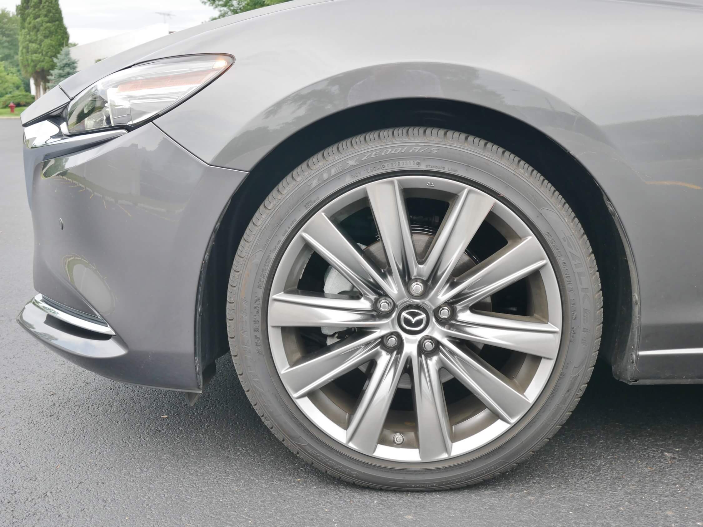 2018 Mazda6 Signature 2.5T: Still on 19" wheels, w/ precise & linear steering offering feedback, more pliant W-rated all season Falken tires & hydraulic bushings soften blows, trading off some grip. Brake pedal effort remains linear though with softer initial bite.