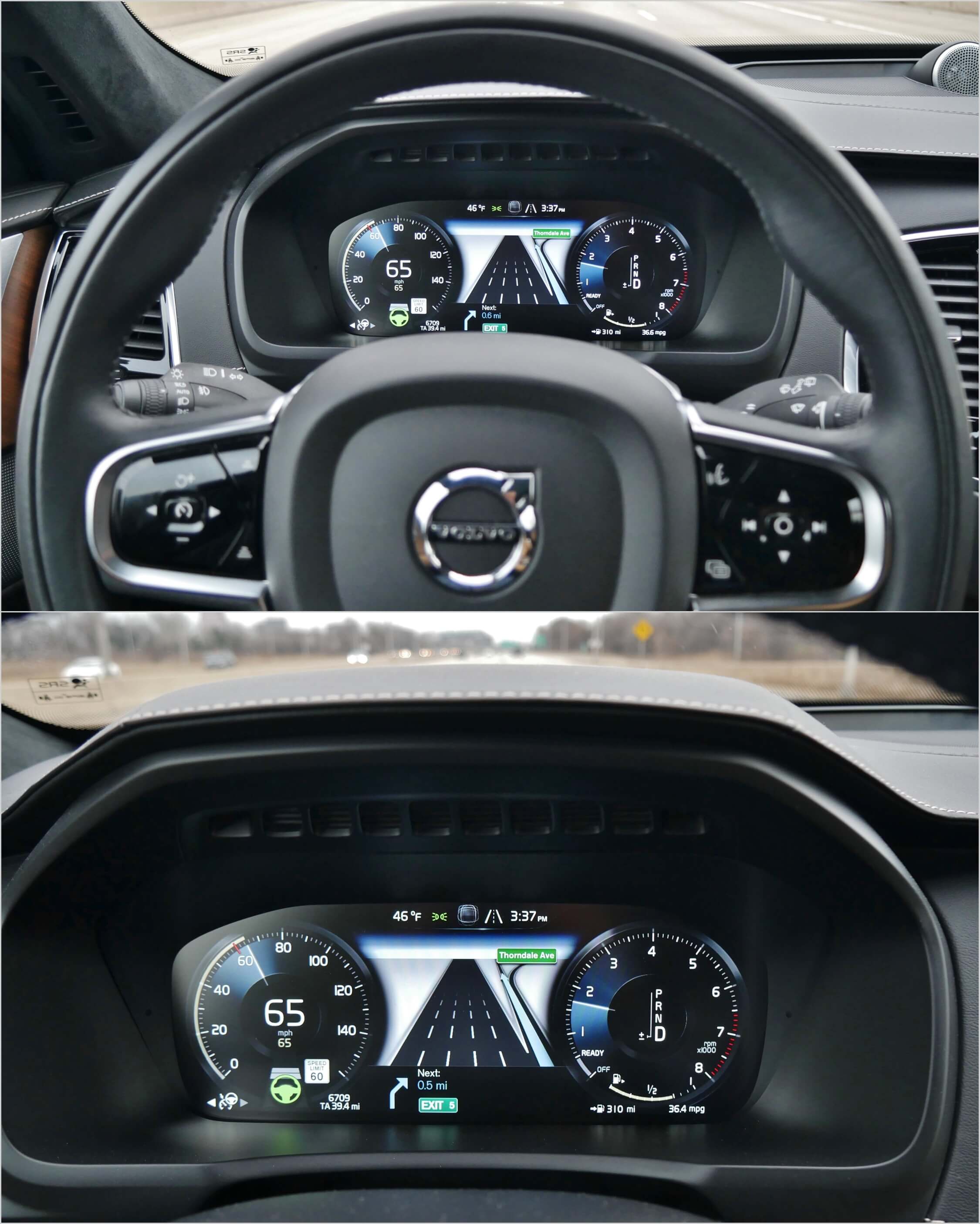 2017 XC90 T6 AWD Inscription: 12.3" inch LCD configurable Digital Driver Display depicts Navigation graphics and Pilot Assist 2 autonomous systems status