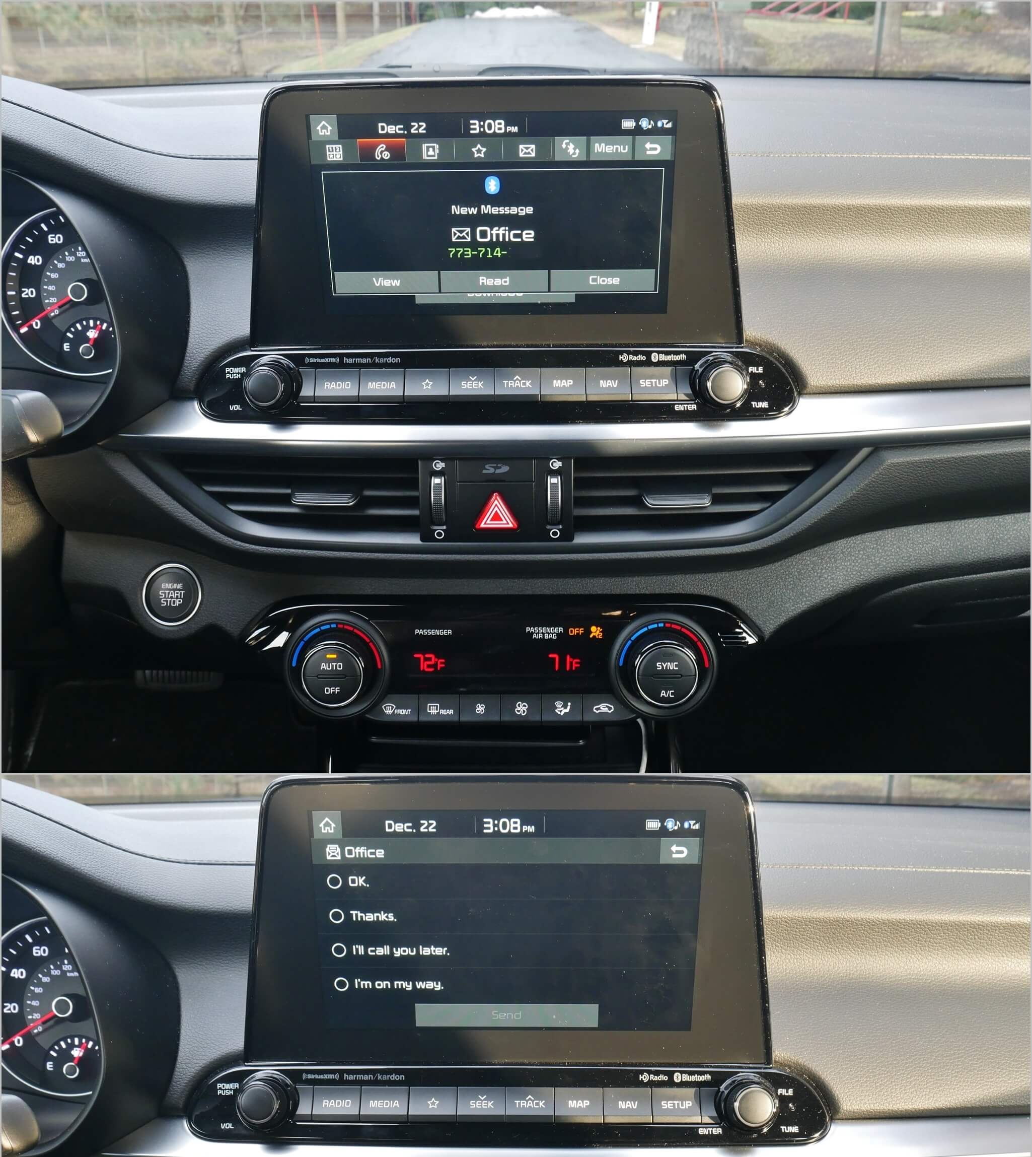 2019 Kia Forte EX: native SMS text messaging finally arrives, albeit only displaying unread messages and w/ limited pre-selected responses