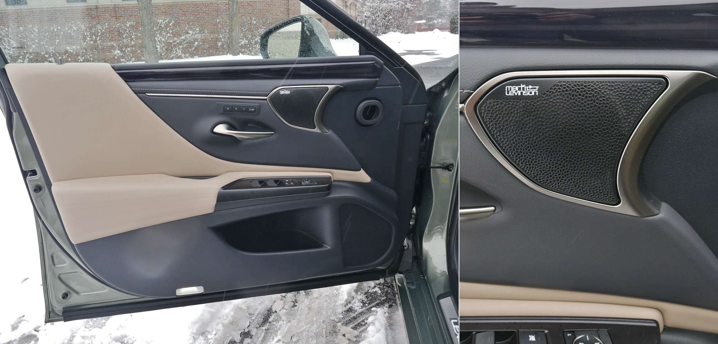 2019 Lexus ES 350: Driver's door, One of among available 17 speaker, 1800 Watt Mark Levinson audiophile system