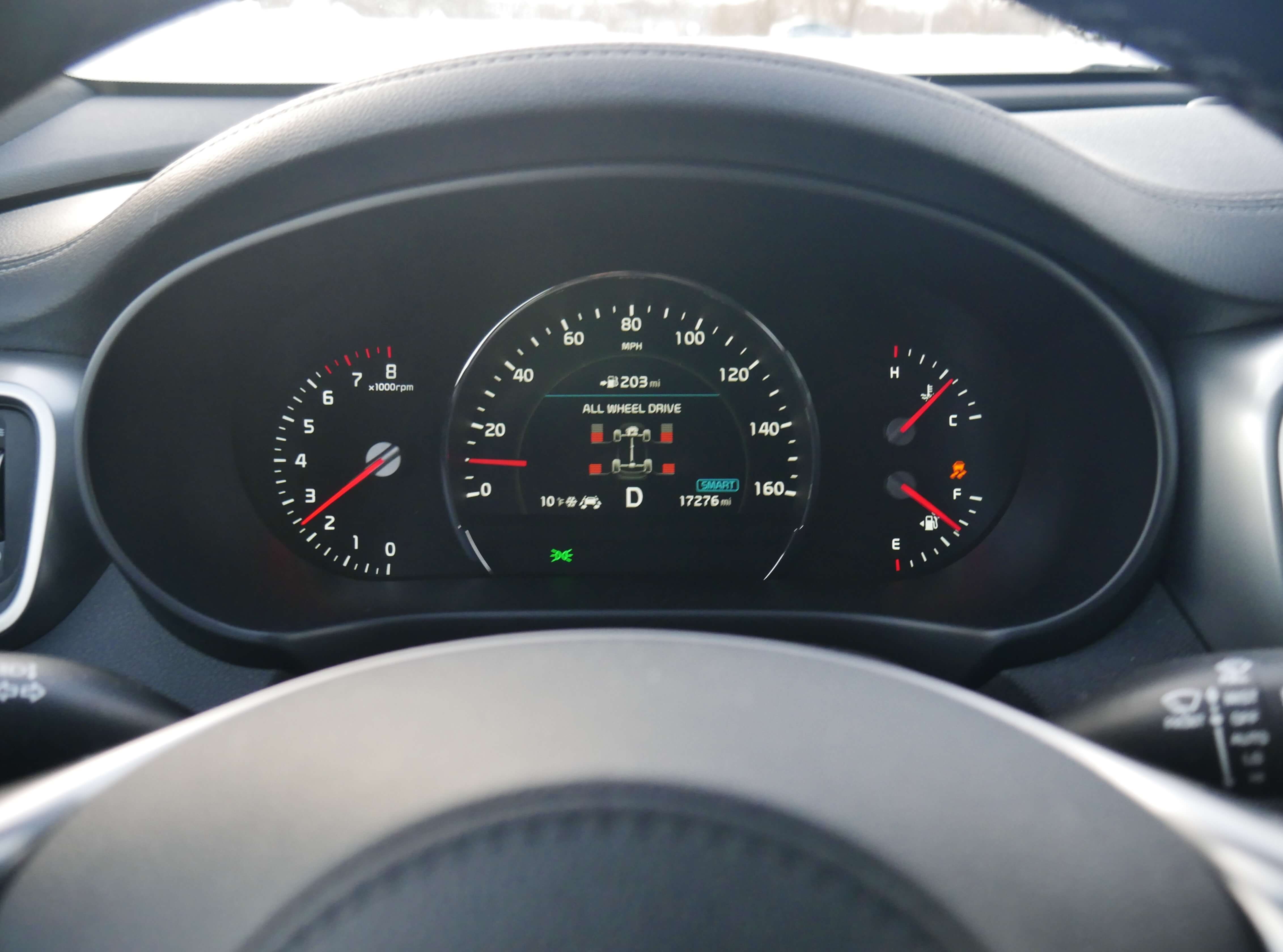 2019 Kia Sorento SXL AWD: Decipherable analog gauge cluster w/ 7.0" center trip data display including all-wheel drive status