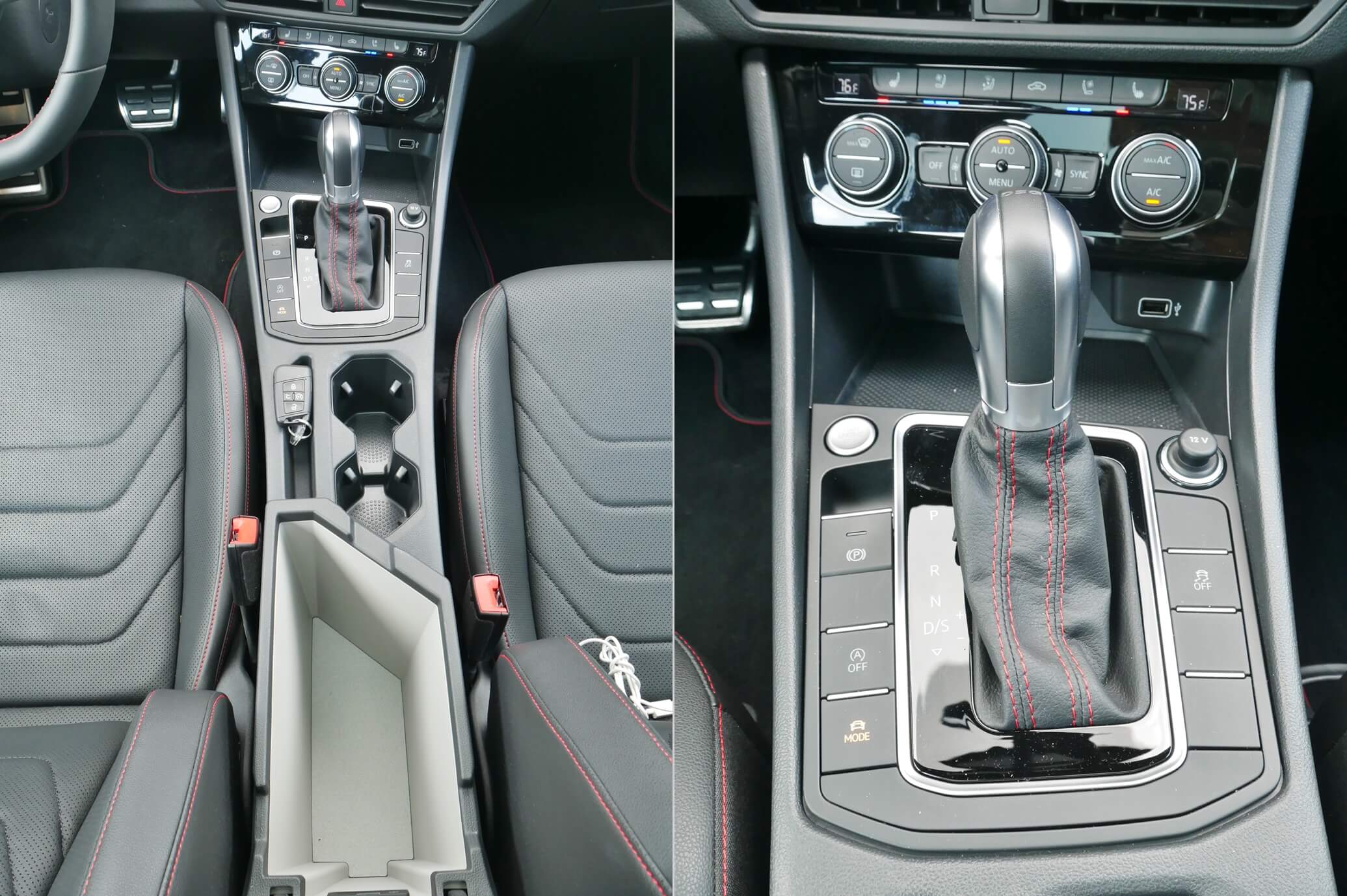 2019 Volkswagen Jetta GLI Autobahn: Front center console controls & storage, including deep, exposed wireless device ledge