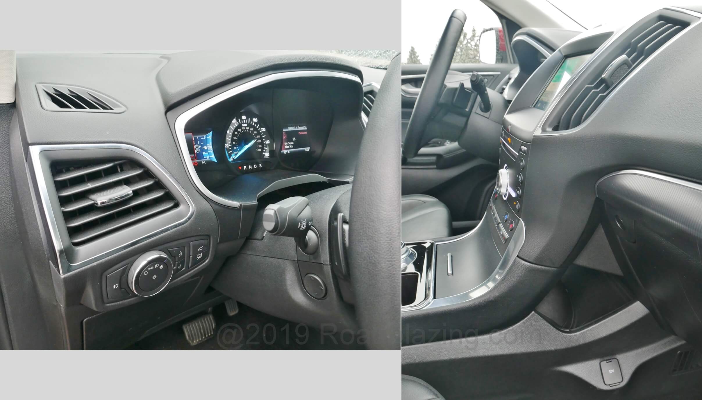 2019 Ford Edge Titanium AWD: Driver's controls; Floating center stack provides semi-concealed electronic device storage