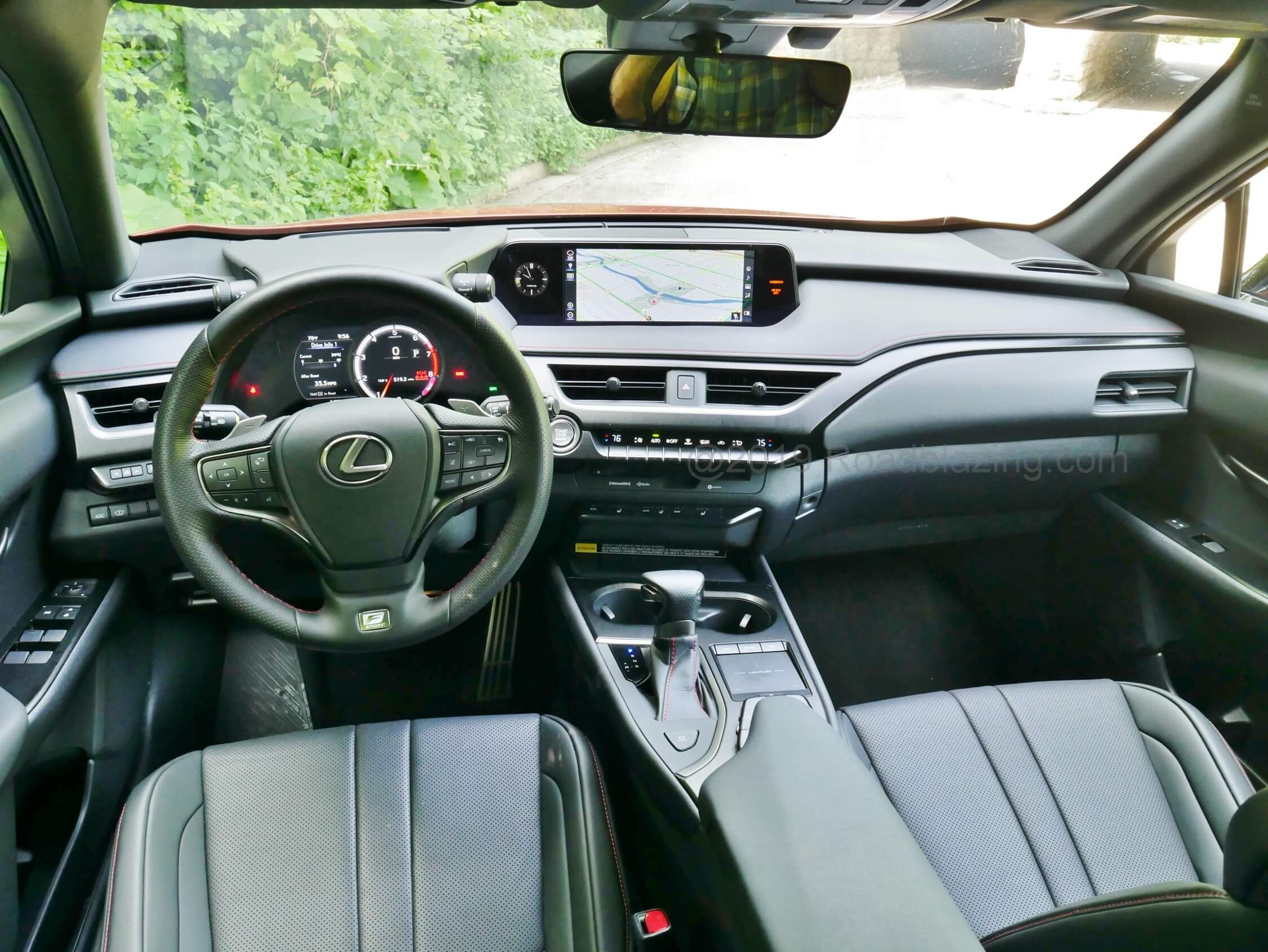 2019 Lexus UX 200 F-Sport: Cabin combines precision crafting, aesthetic layering and a good measure of modernity, with a huge center dashtop 10.3" split LCD infotainment/ navigation screen.