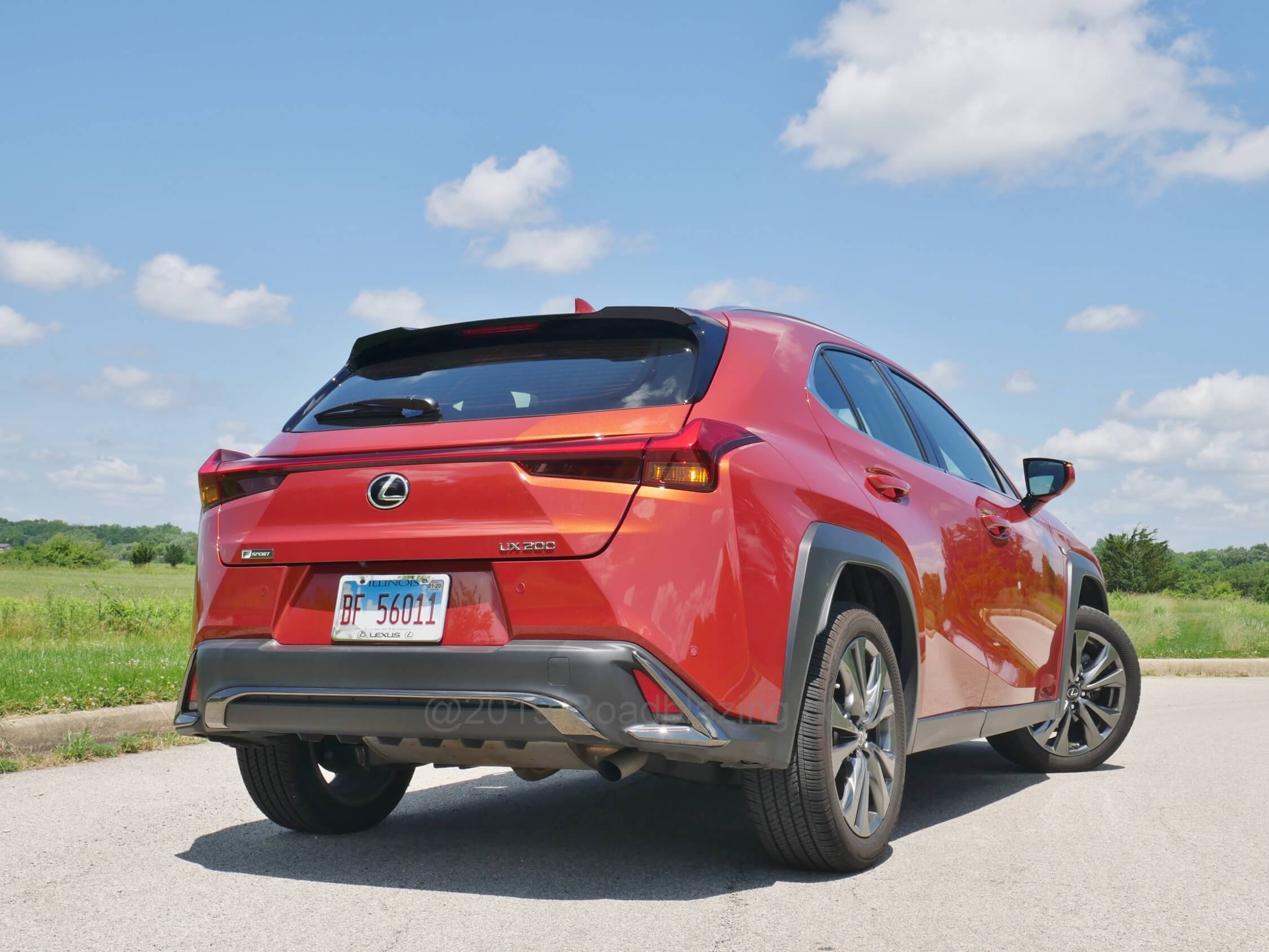2019 Lexus UX 200 F-Sport: As a horizontal light bar spans the "L" boomerang LED lamps, four rear corners are drawn to the liftgate middle center to form another Spindle.
