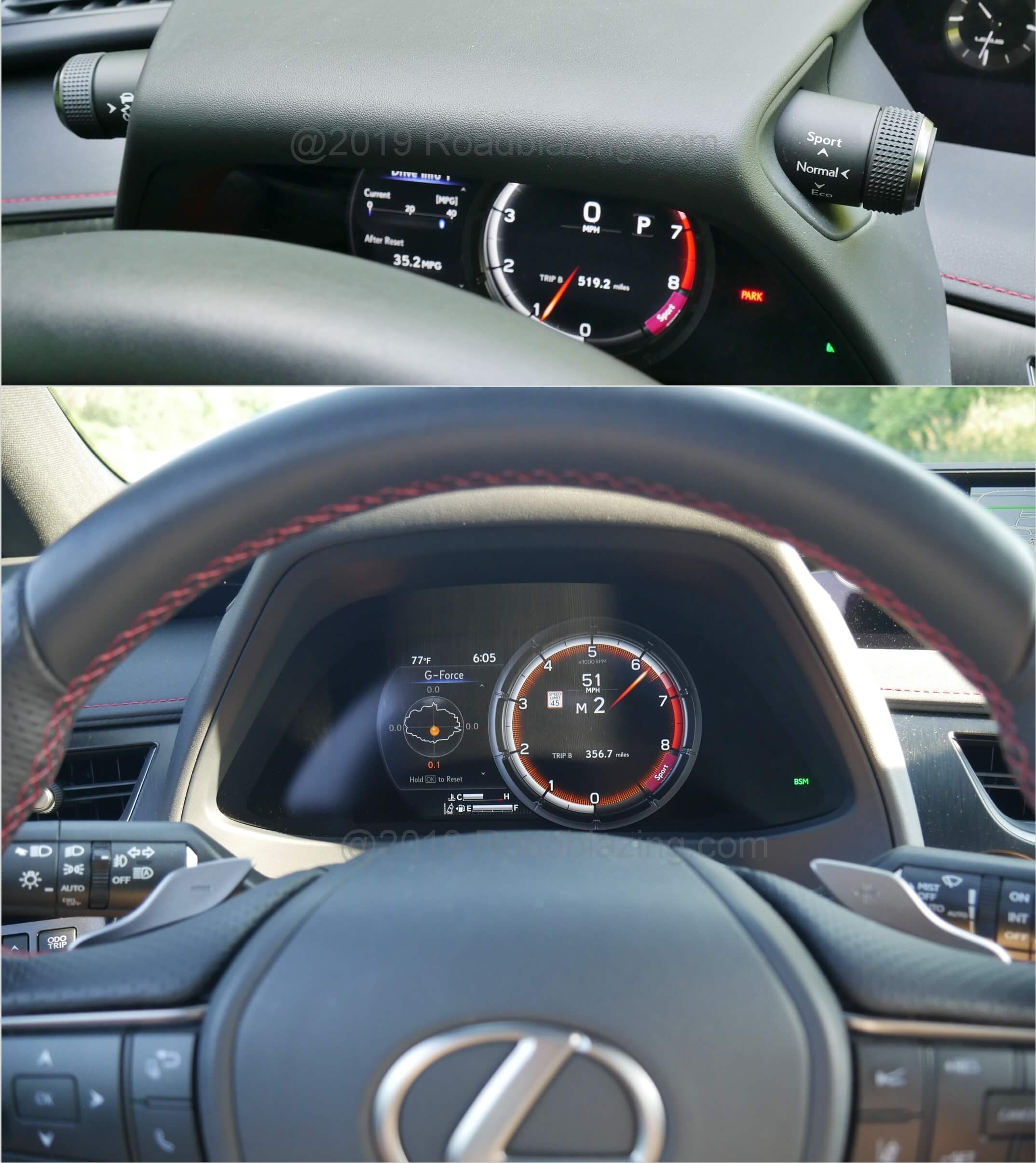 2019 Lexus UX 200 F-Sport: Outboard twist dials are straight from the LC exotic coupe's gauge binnacle. Twist the right knob upwards to activate Sport Mode