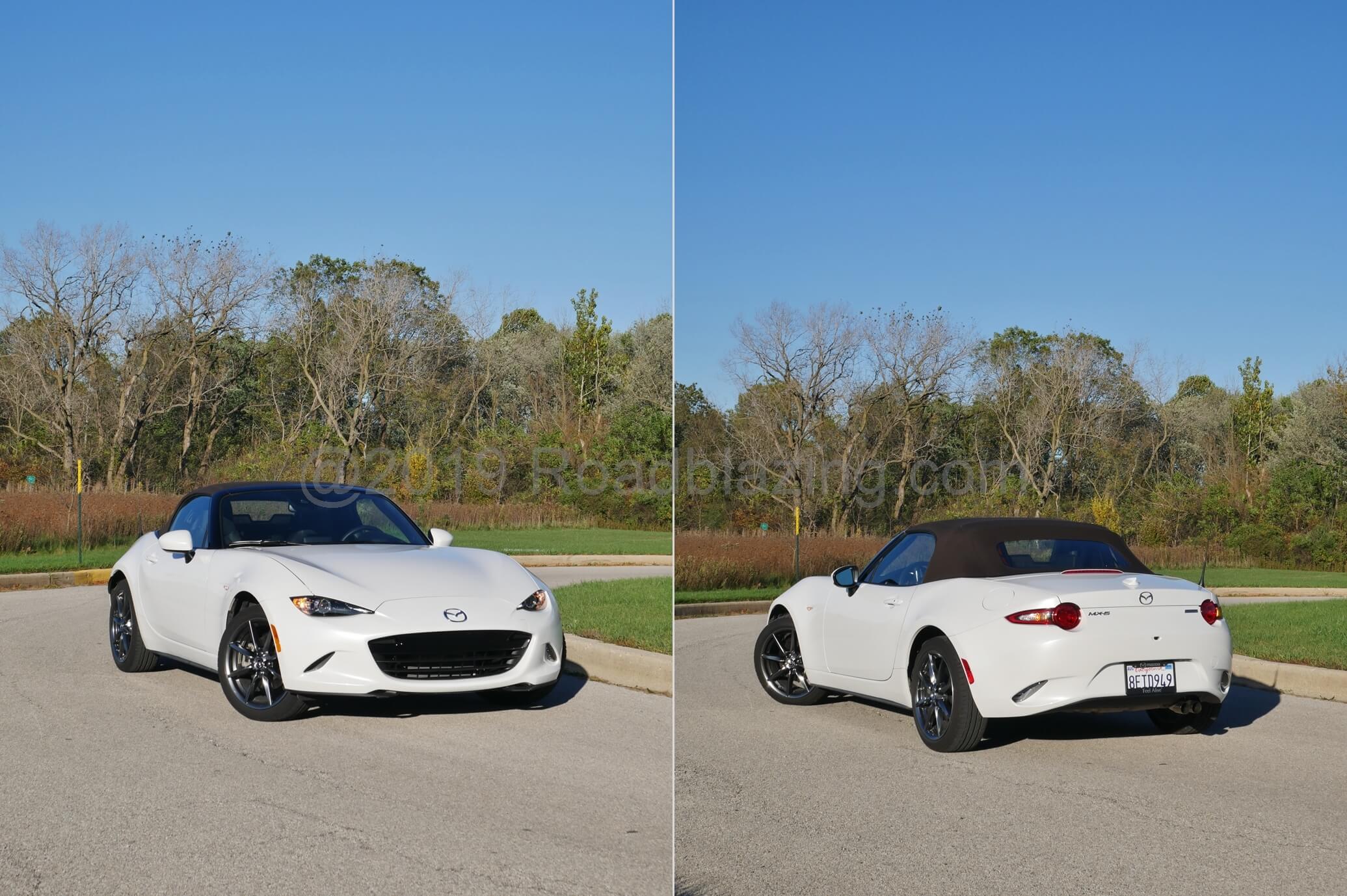 2019 Mazda MX-5 Grand Touring: Cloth top, with extra padding layer, is an easy one handed grab and lock affair.