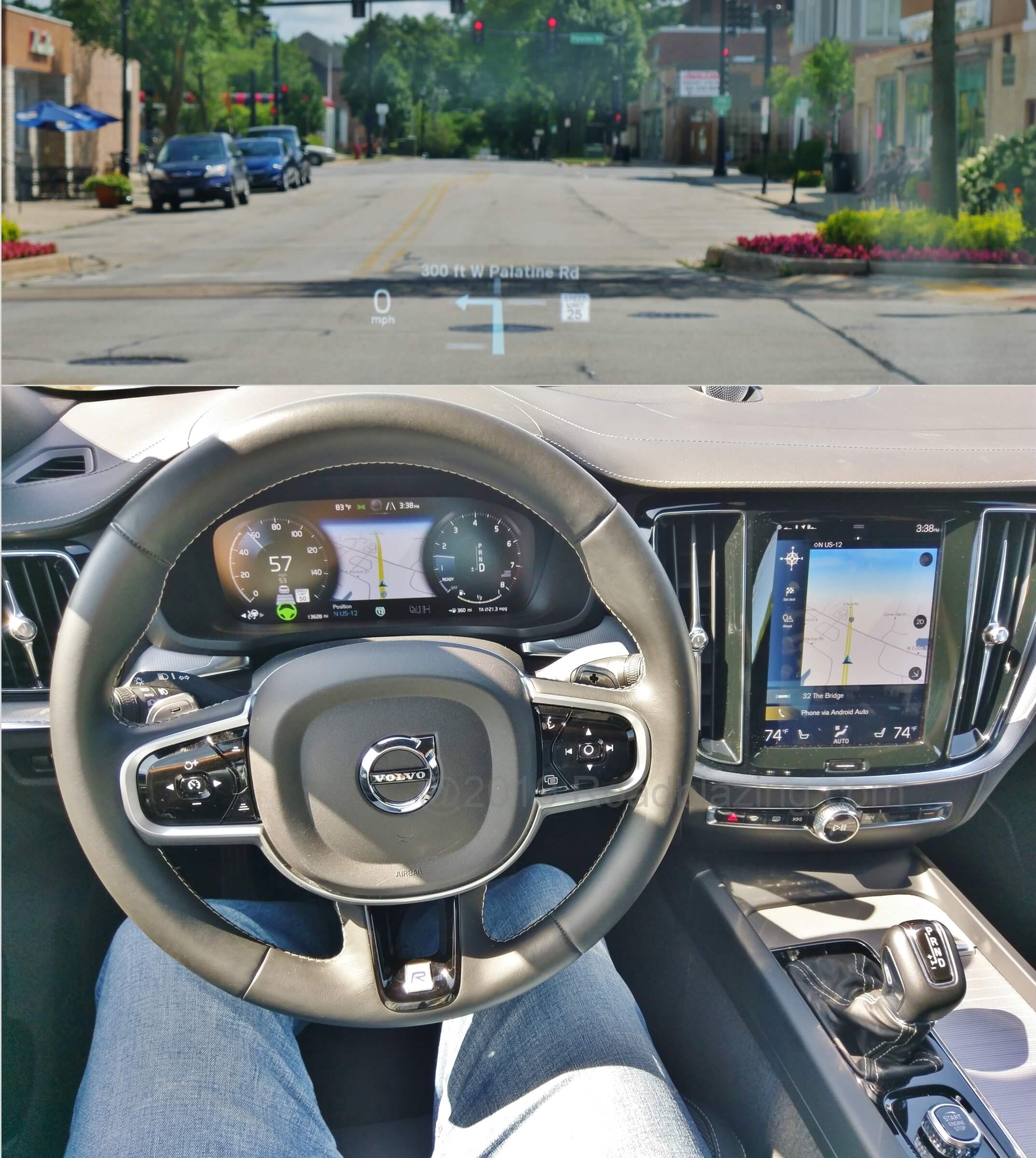2019 Volvo S60 T6 R-Design: Driving w/ turn by turn navigation guidance in Heads Up Display HUD