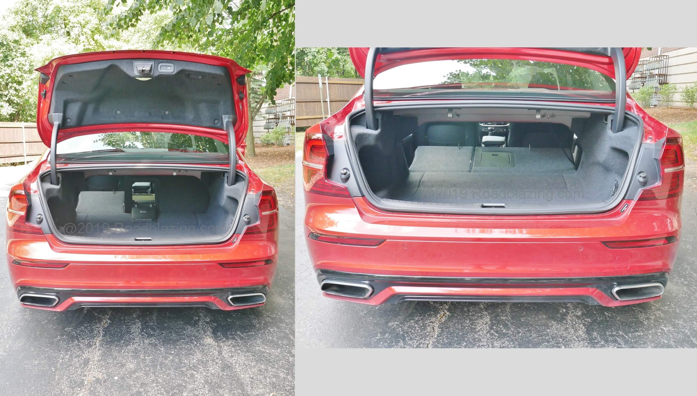 2019 Volvo S60 T6 R-Design: expansion of 13.8 cubic foot trunk via power 60/40% split flat fold rear seat backs.