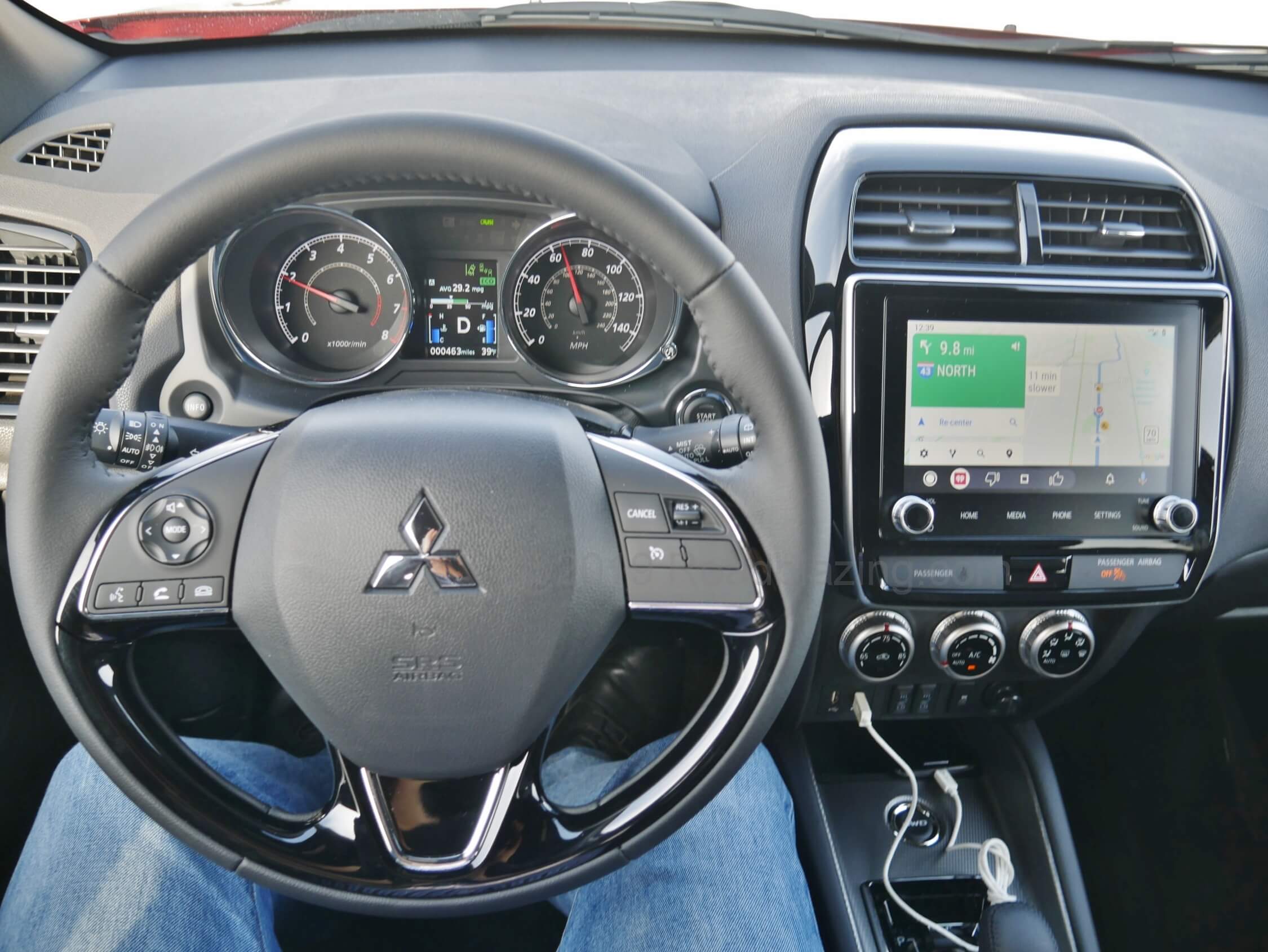 2020 Mitsubishi Outlander Sport 2.4 GT AWC: Navigating with Android Auto Google Maps. Apple CarPlay can also be projected.
