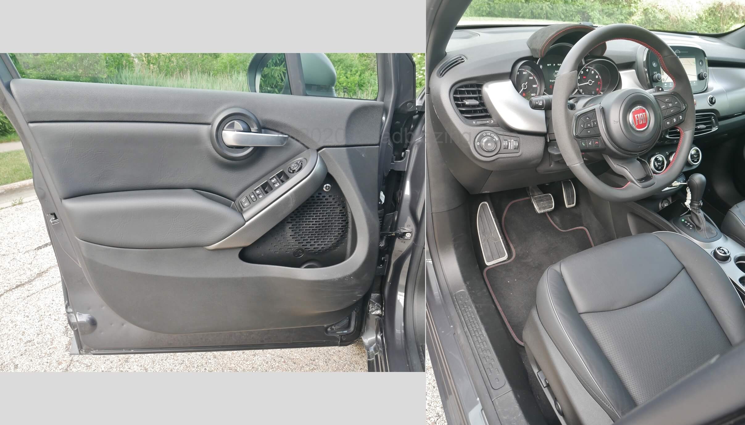 2020 FIAT 500X Sport AWD: middling door pocket storage, slip-proof aluminum pedal grips