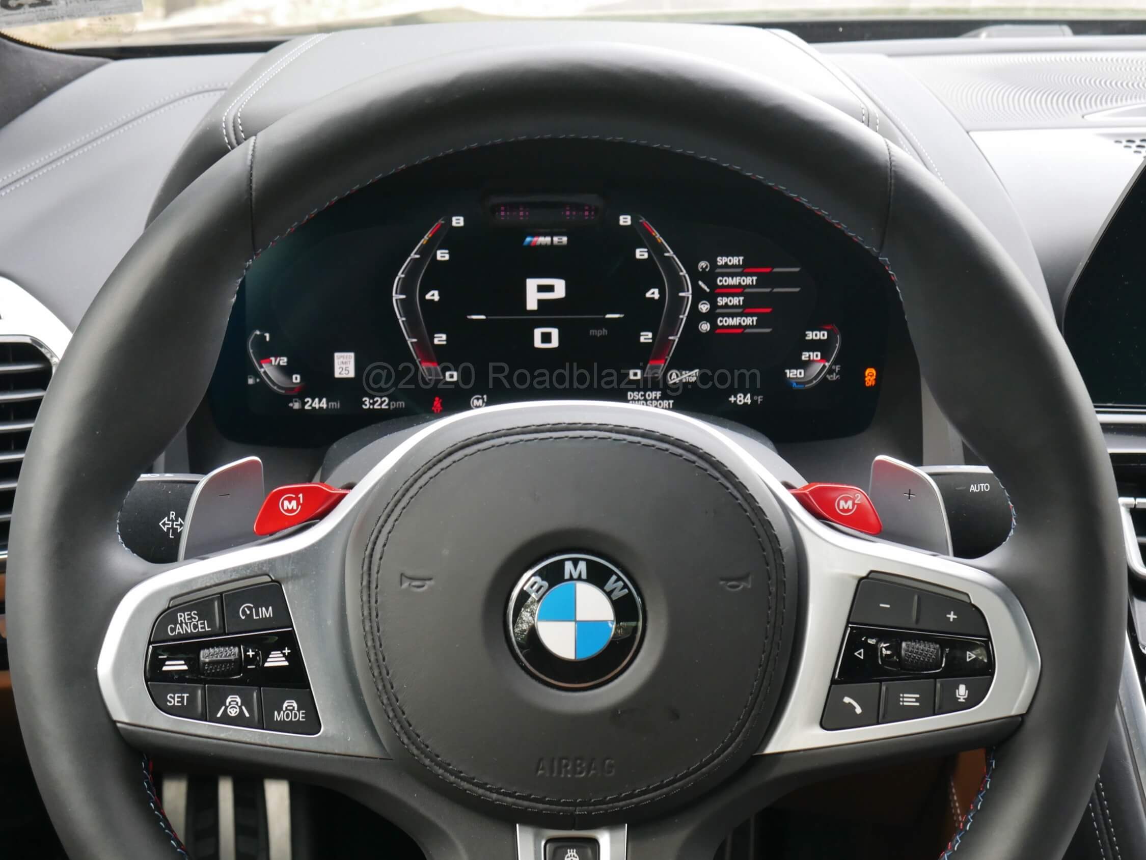 2020 BMW M8 Gran Coupe: 12.3" full color LCD configurable Live Cockpit Pro set to M Sport mode