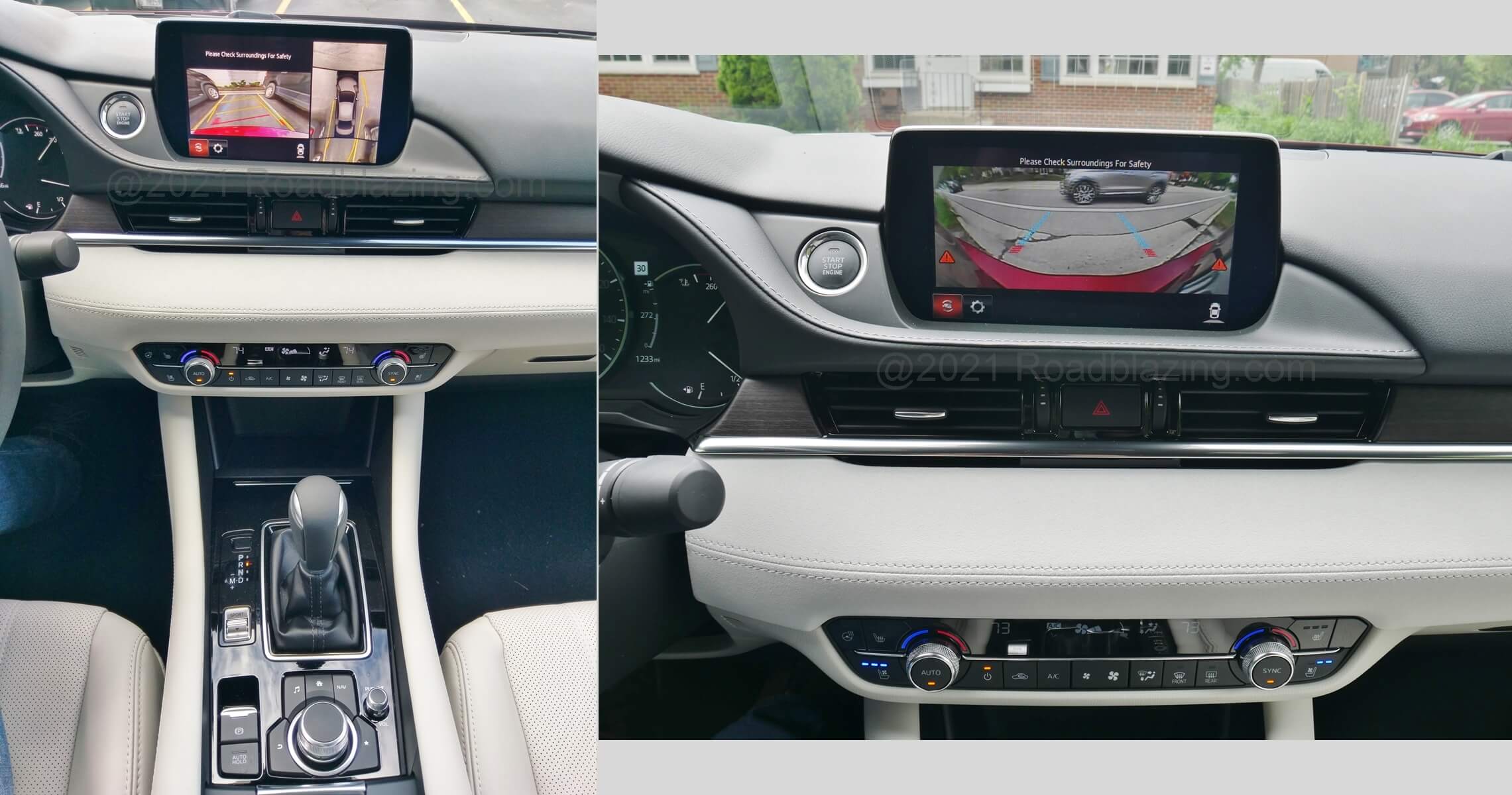 2021 Mazda 6 Signature 2.5T: Bird's eye surround camera integrates rear cross traffic warning monitor