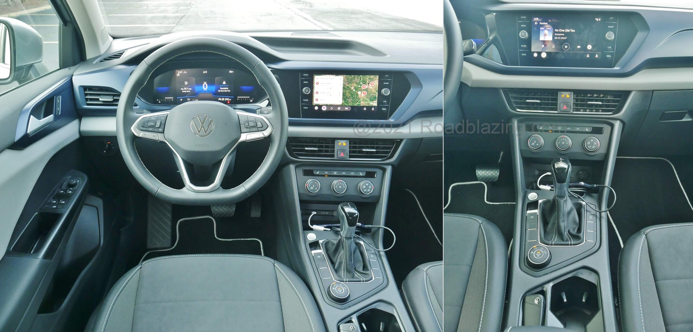 2022 Volkswagen Taos SE 4Motion: Android Auto phone projection displays music selection & navigation directions in Digital Cockpit cluster