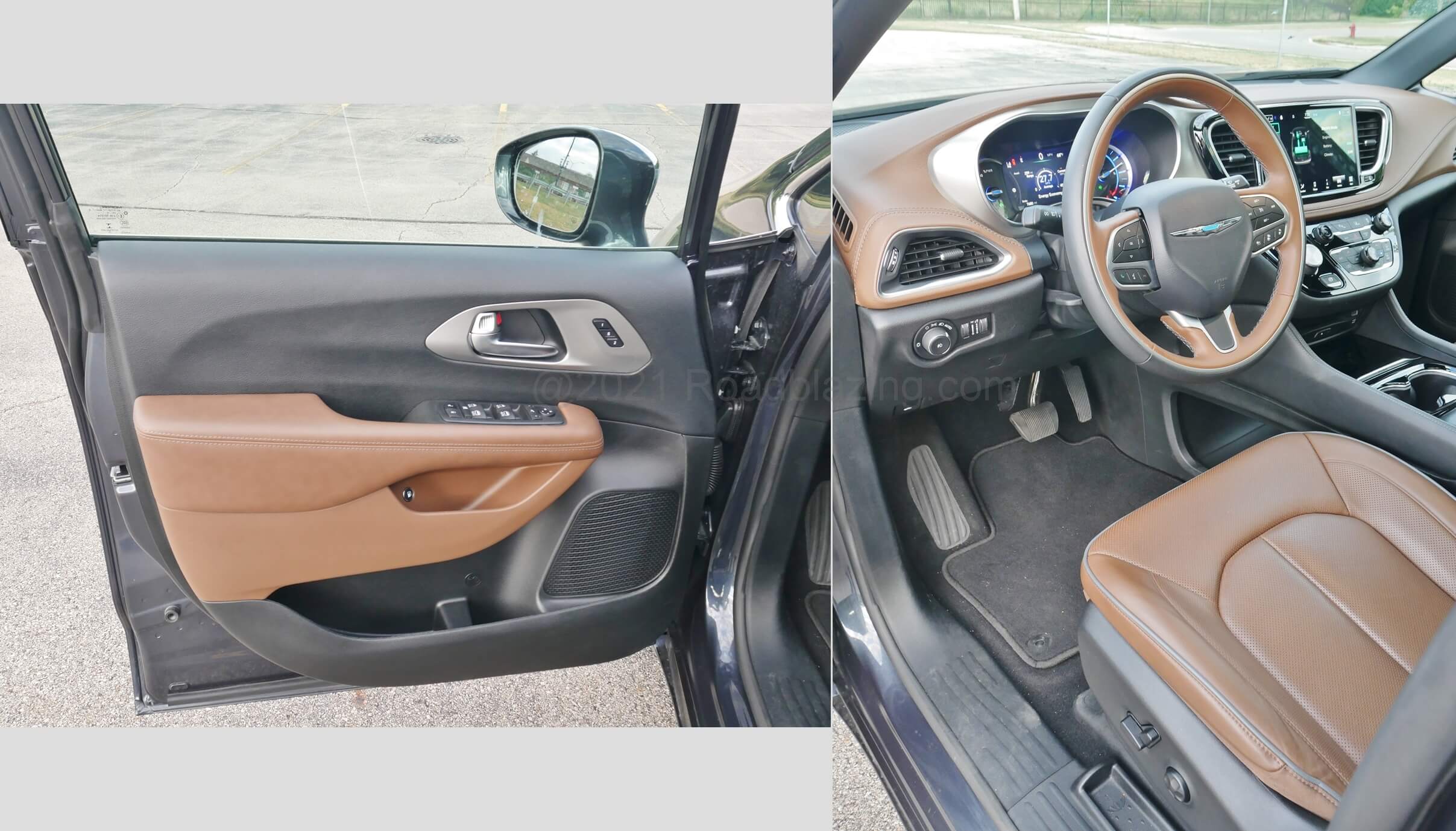2021 Chrysler Pacifica Limited Hybrid PHEV: warm saddle leather driver's entry