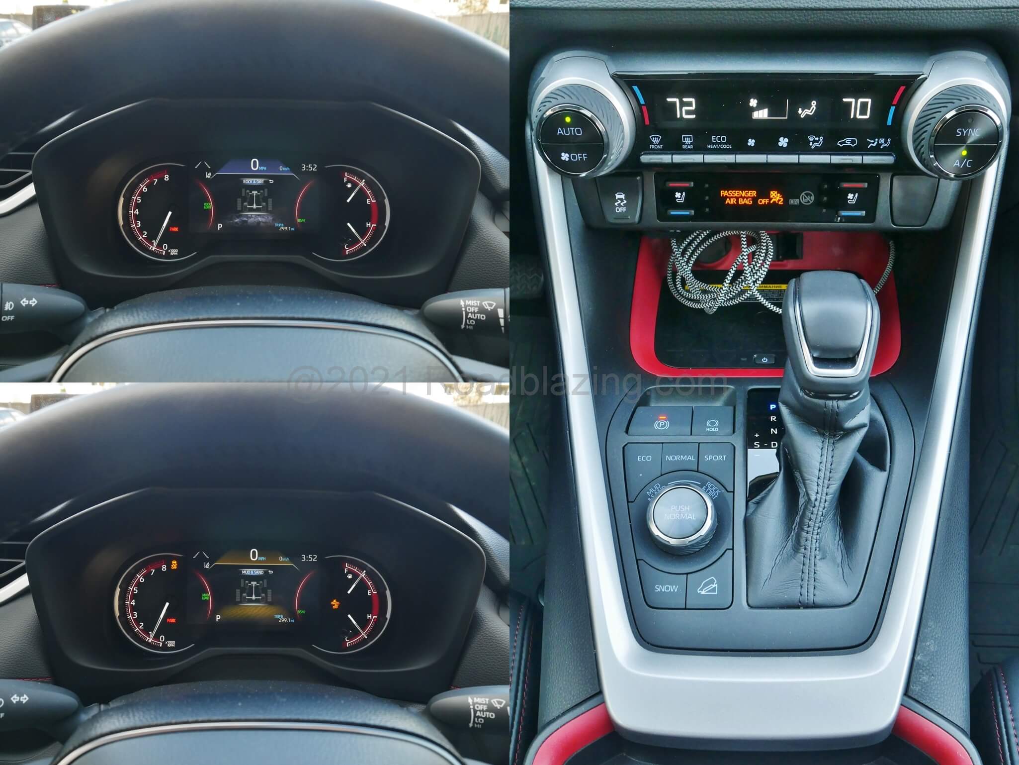 2021 Toyota RAV4 TRD Off Road: center console selected drive & Multi Terrain modes
