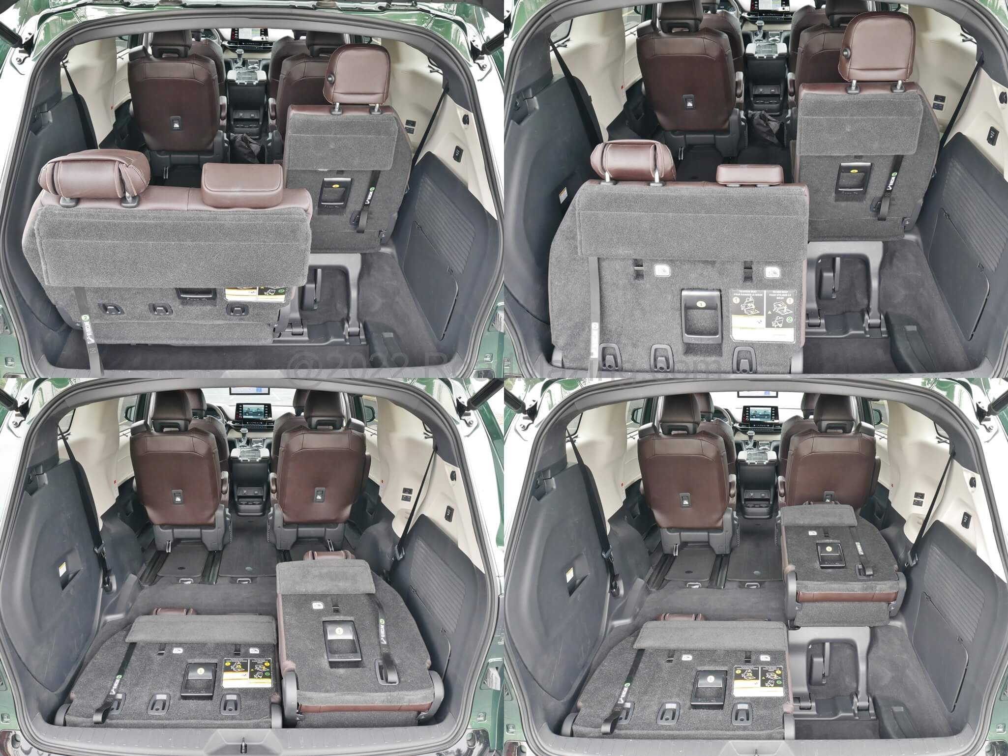 2021 Toyota Sienna Hybrid Platinum AWD: manual strap actuated split 3rd Row seat stowage