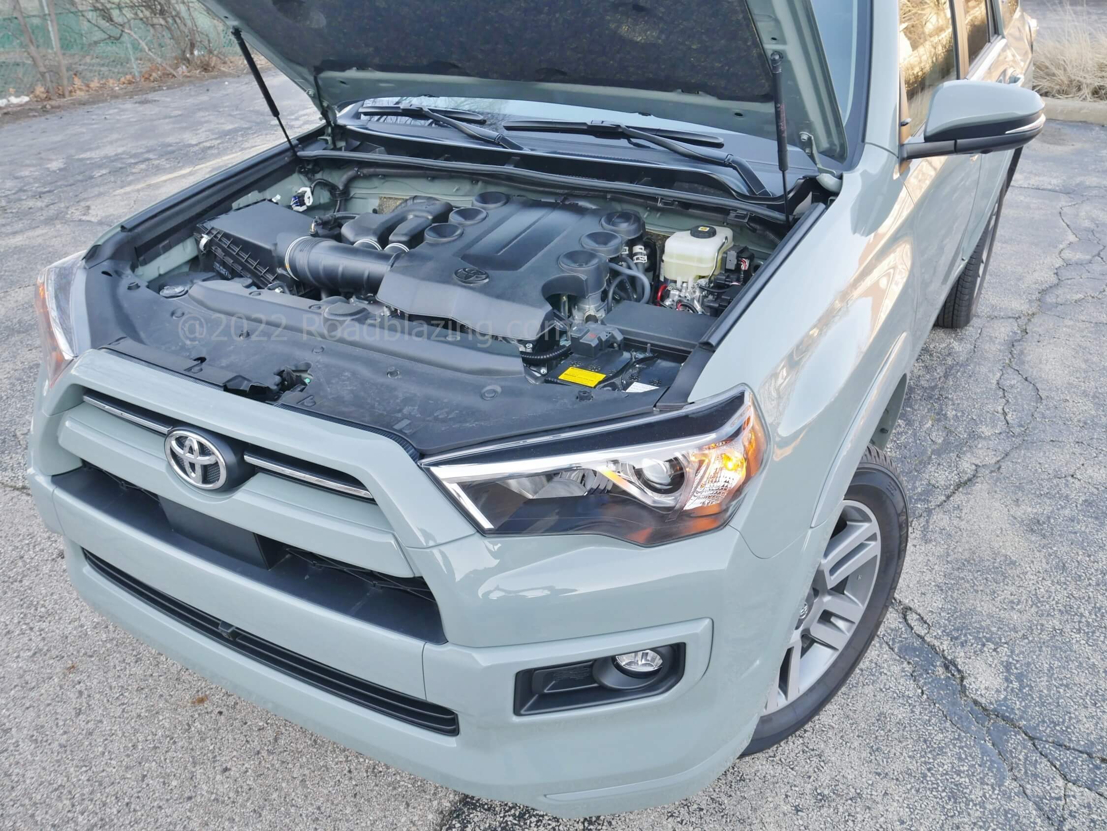 2022 Toyota 4Runner TRD Sport 4x4: twin-cam V-6, making air induction noise, matched to 5-speed automatic and available 2-speed transfer case 4WD, = 16 MPG