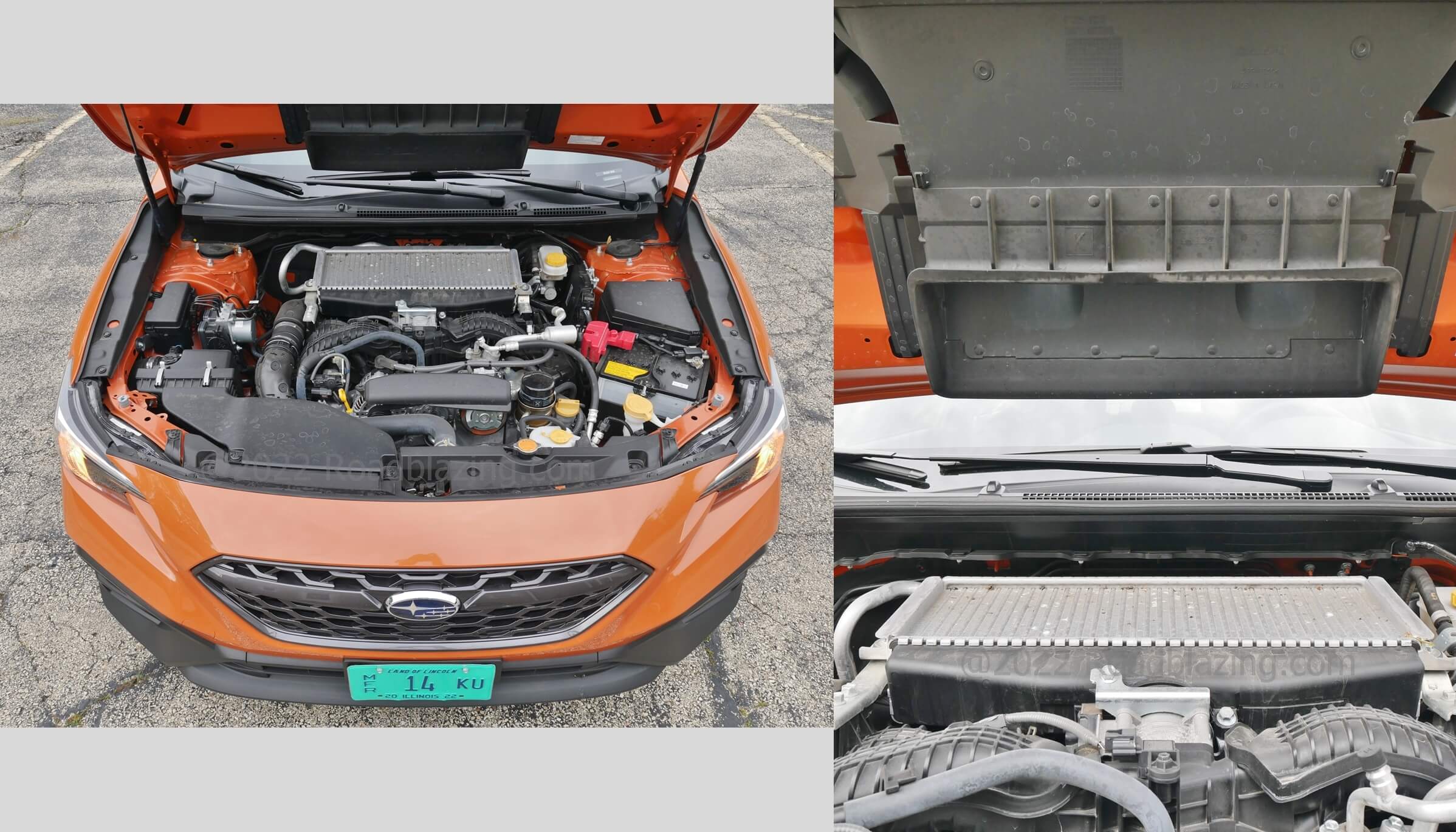 2022 Subaru WRX Premium: functional hood scoop feeds turbo intercooler of the 2.4L flat-4 powerplant for 274 hp and 24 MPG.