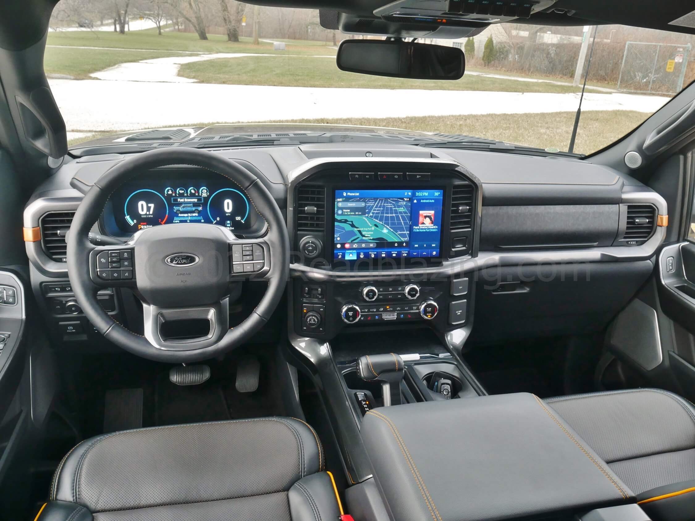 2021 Ford F-150 SuperCrew Tremor 4x4: available extra informative and colorful large displays in the cabin, elegant chrome control bezels if overabundant