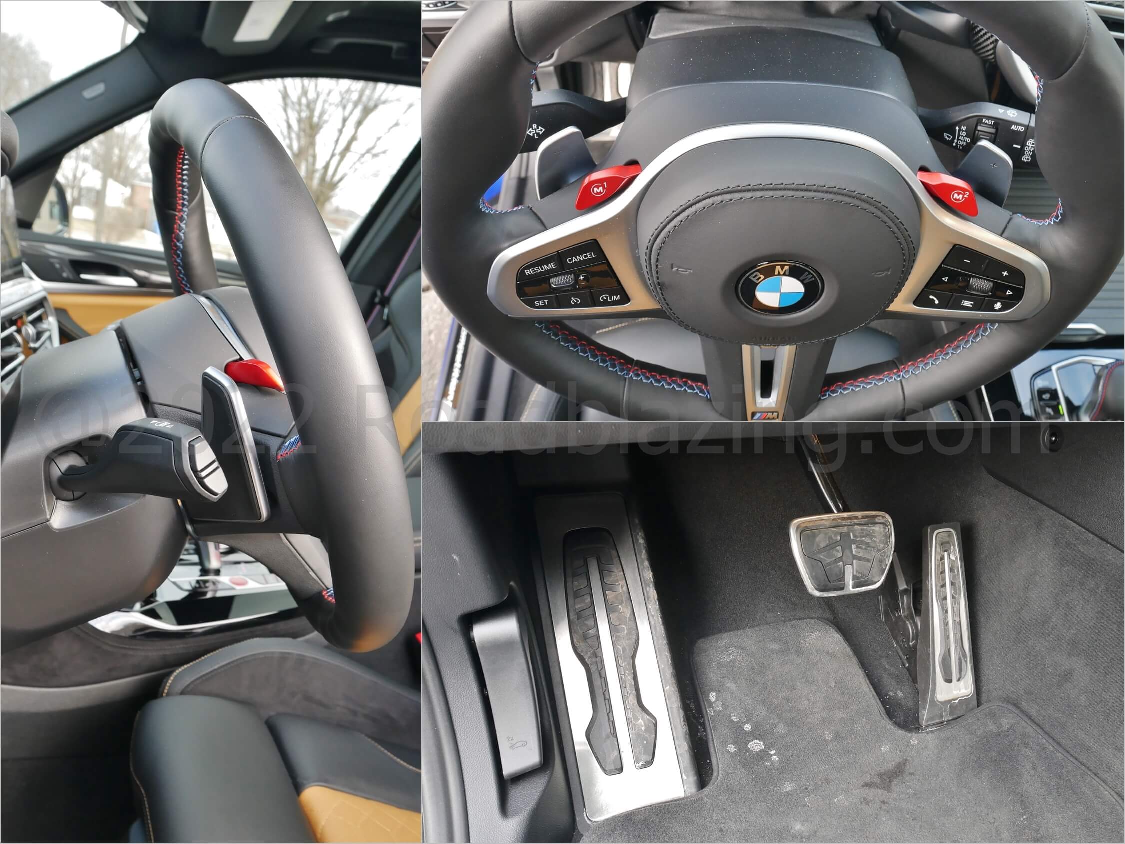 2022 BMW X3 M Competition xDrive: tilt + telescoping heated leather steering wheel, magnesium shift paddles & M Mode memory switches