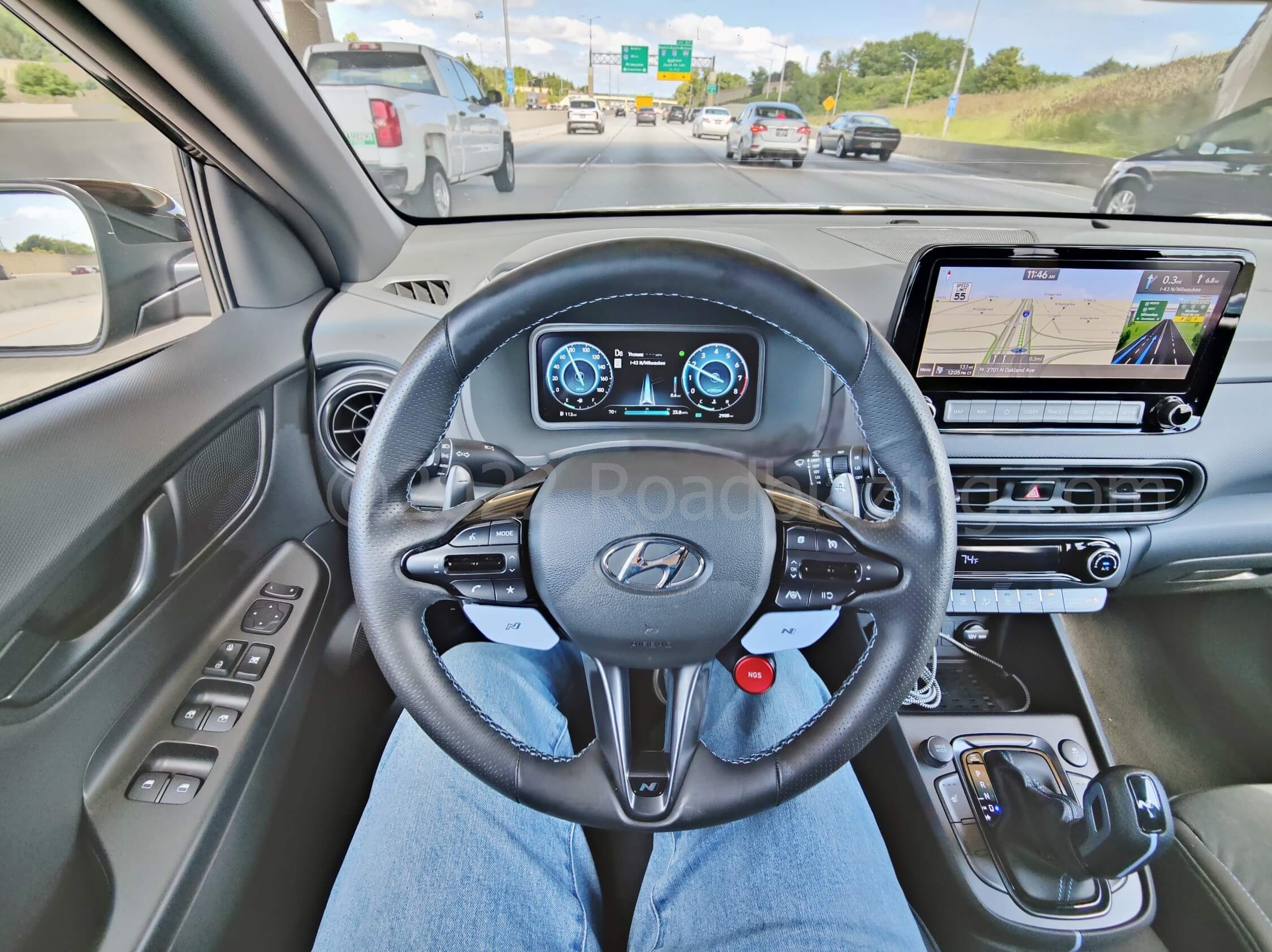 2022 Hyundai Kona DCT: navigating with directions in gauge cluster + split media screen