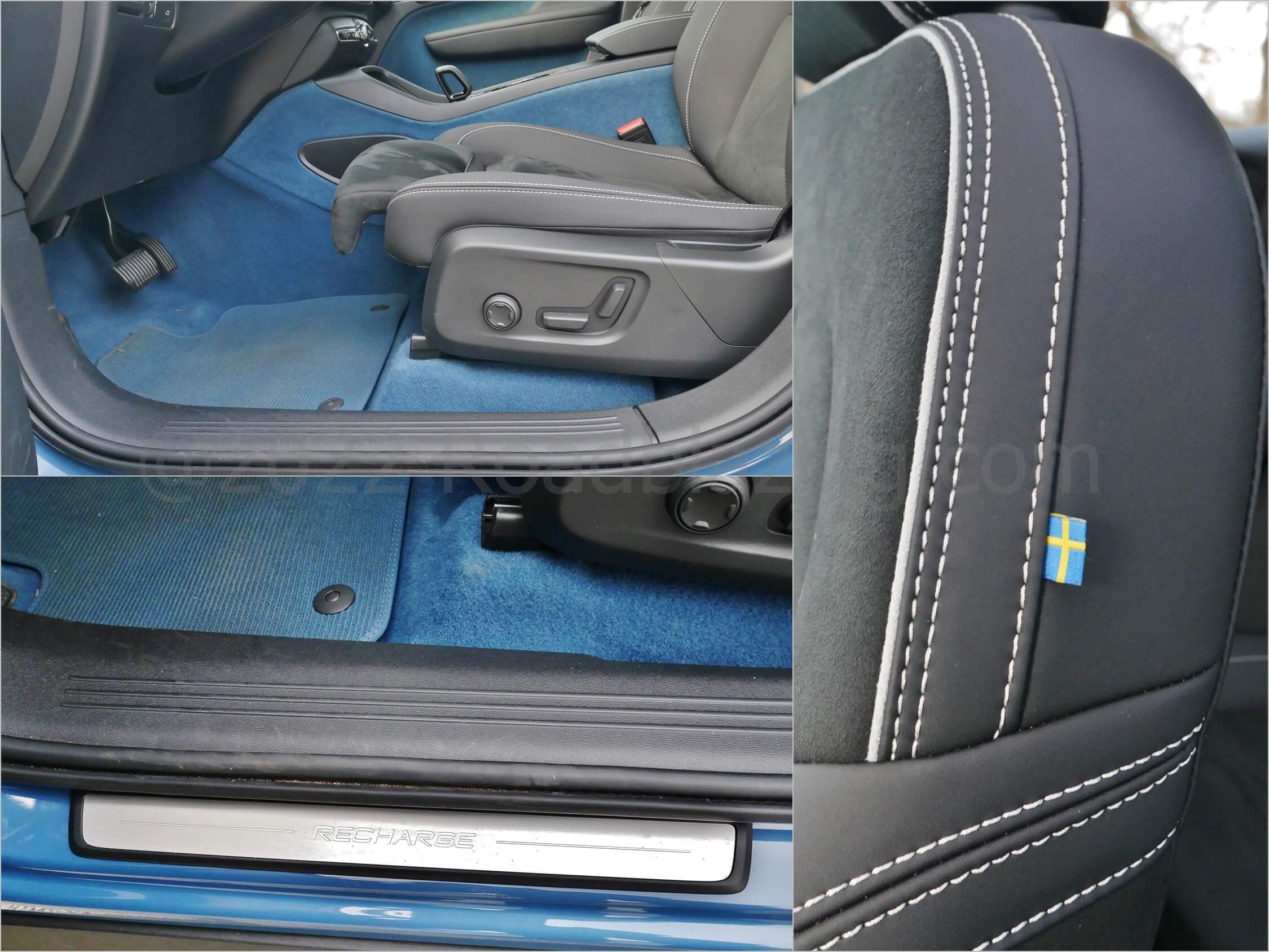 2022 Volvo C40 Recharge Twin Ultimate EV: adjustable driver thigh cushion, etched door sill, Swedish flag seat tag