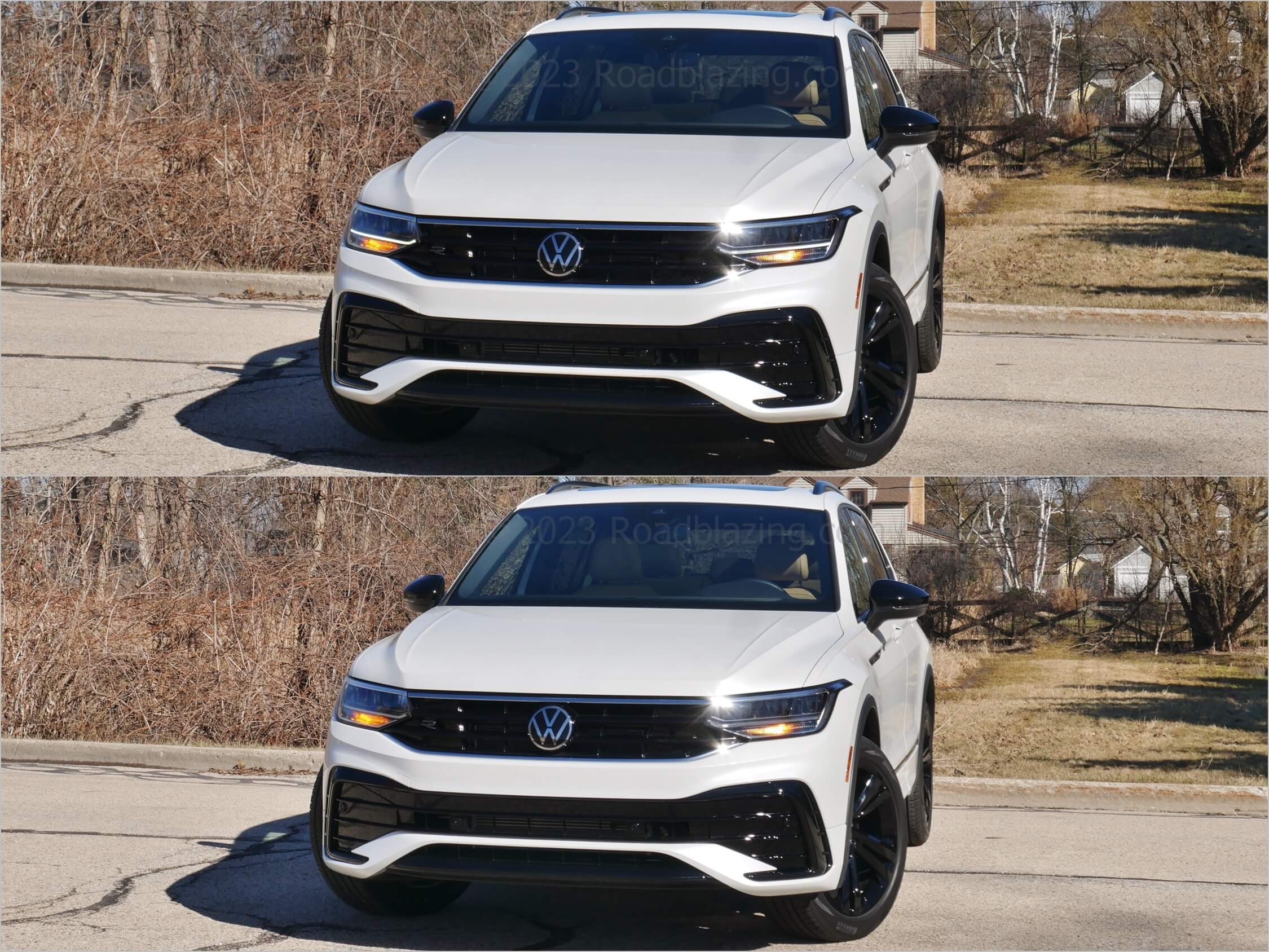 2023 Volkswagen Tiguan SE R-Line Black 3-Row: new widened slim grille w/ subtle "Thor's Hammer white lateral LED directional and bow-tie lower fascia insert were new in 2022.