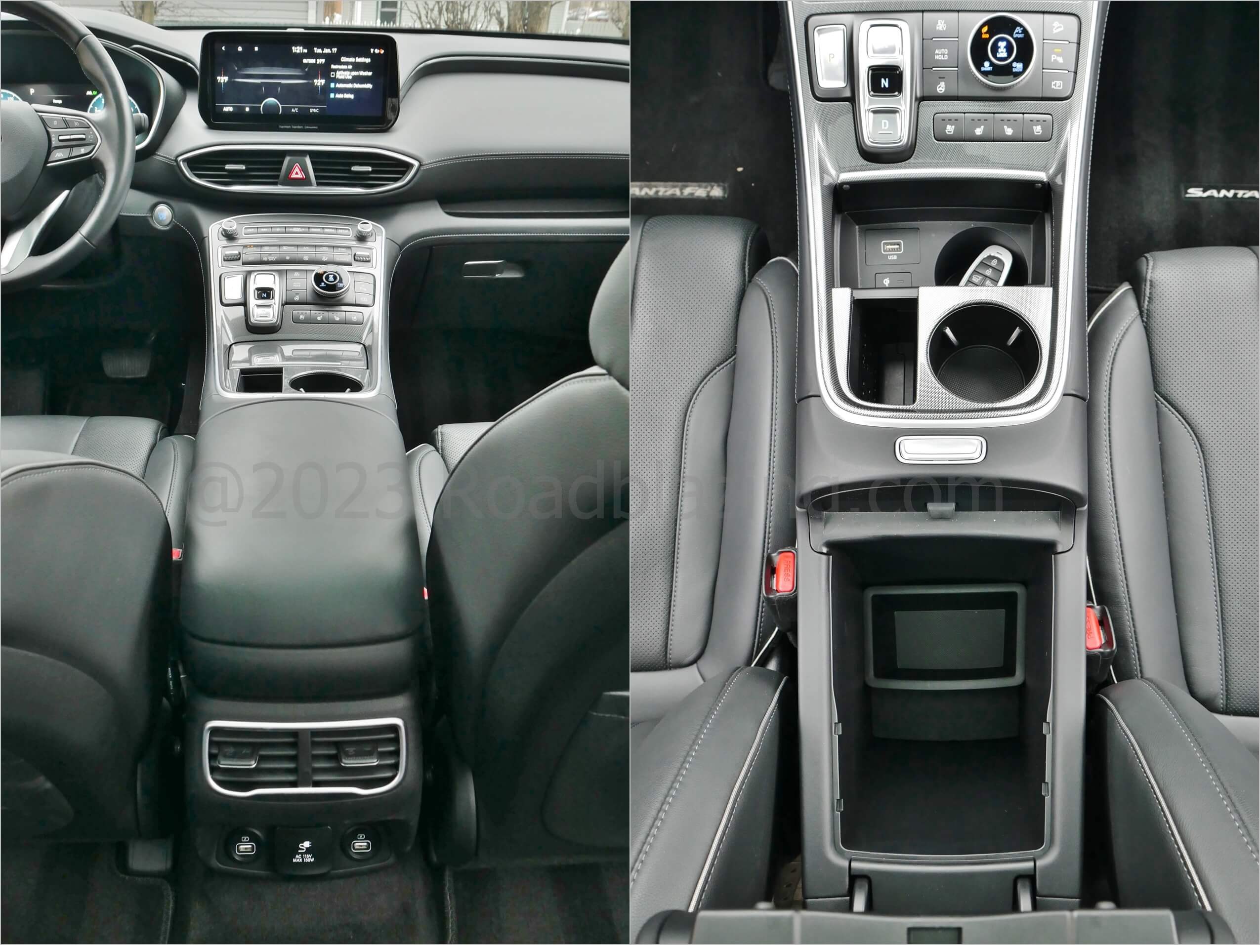2022 Hyundai Santa Fe Limited PHEV AWD: center console w/ storage, connectivity, 2nd Row vents