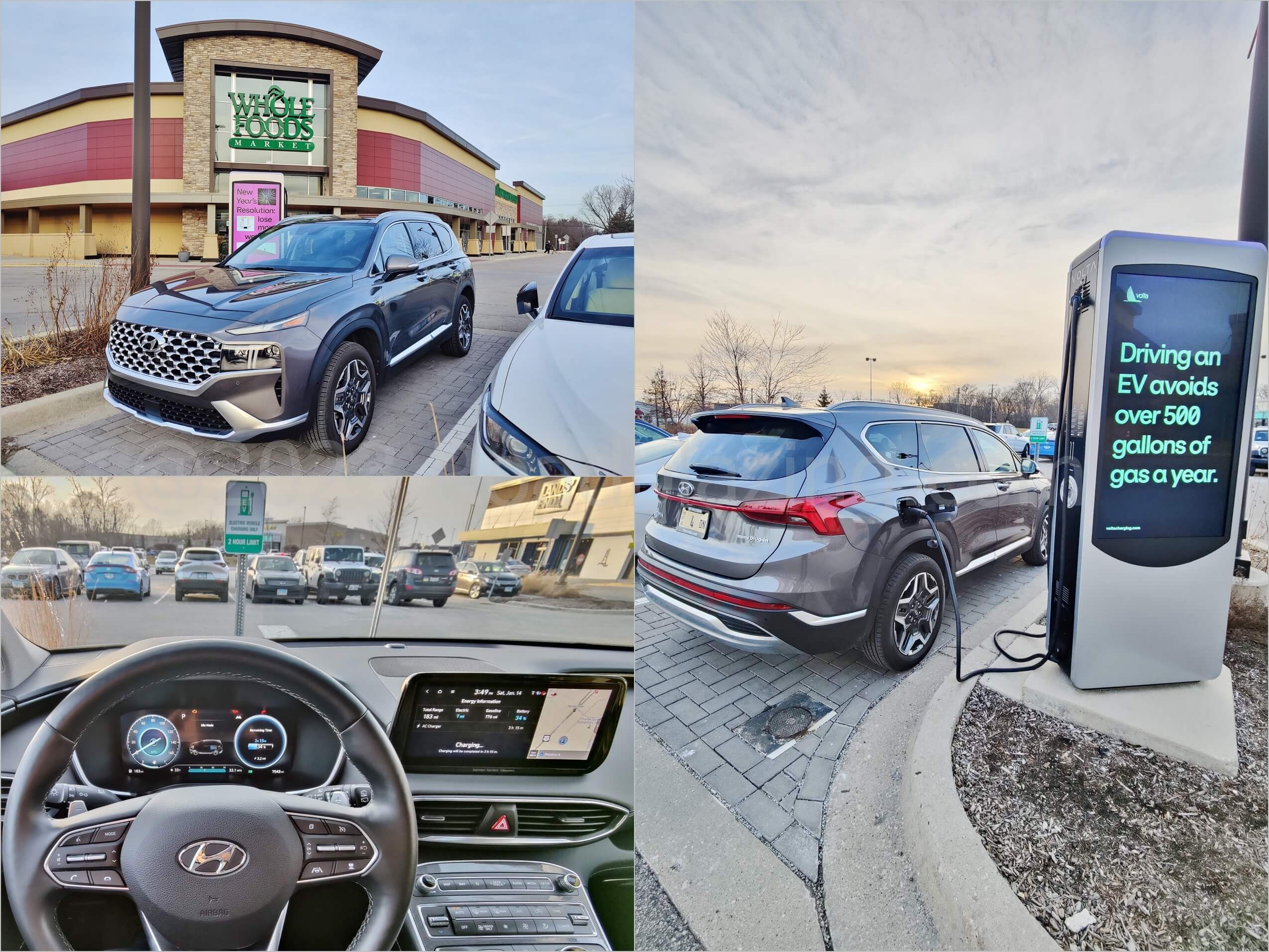 2022 Hyundai Santa Fe Limited PHEV AWD: adding joules at local Whole Foods L2 6 kW charger is free of cost w/ clever EV ditties