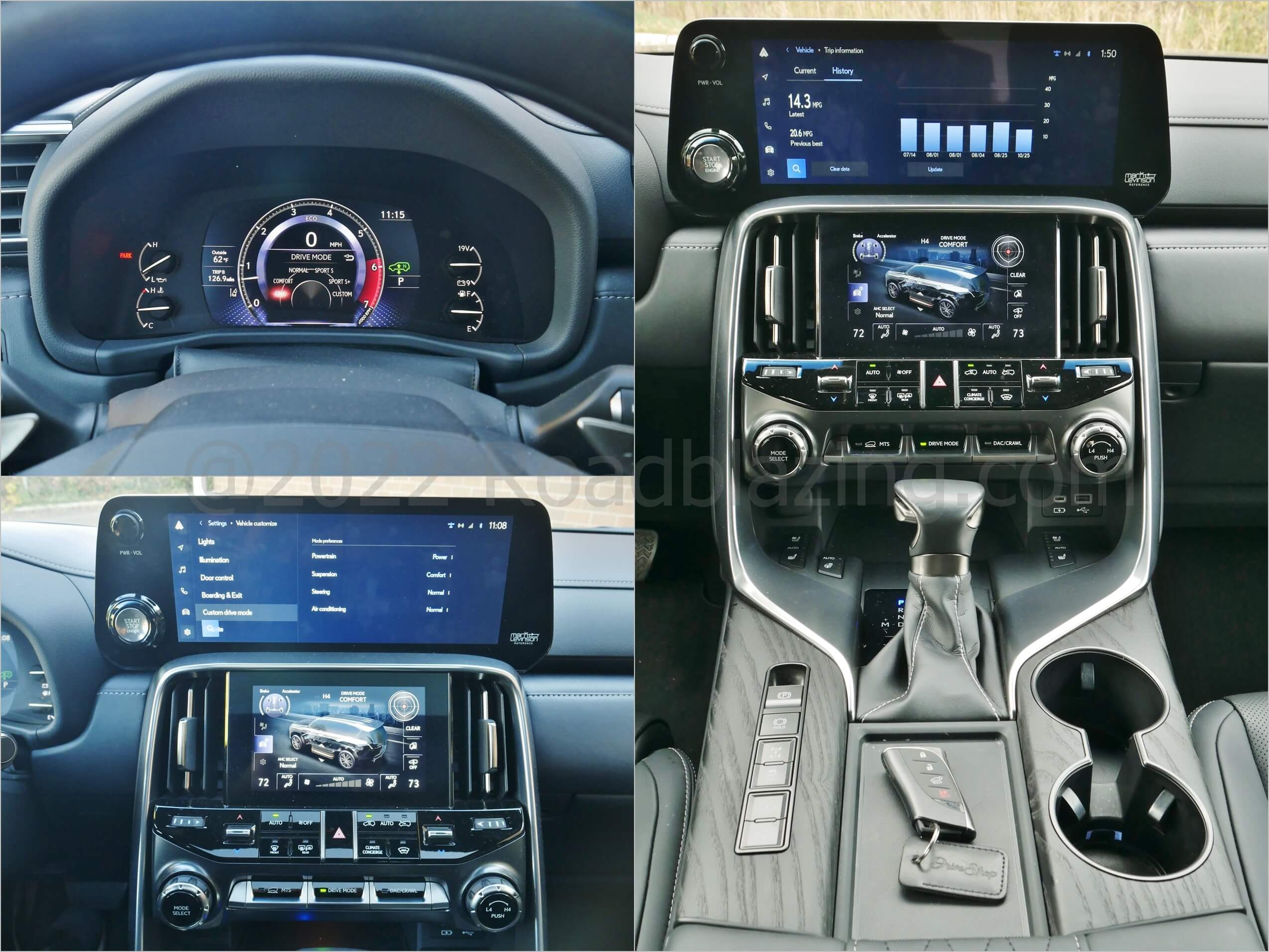 2022 Lexus LX 600 Ultra Luxury: Drive modes displayed in TFT gauge cluster and 12.3" touch infotainment display