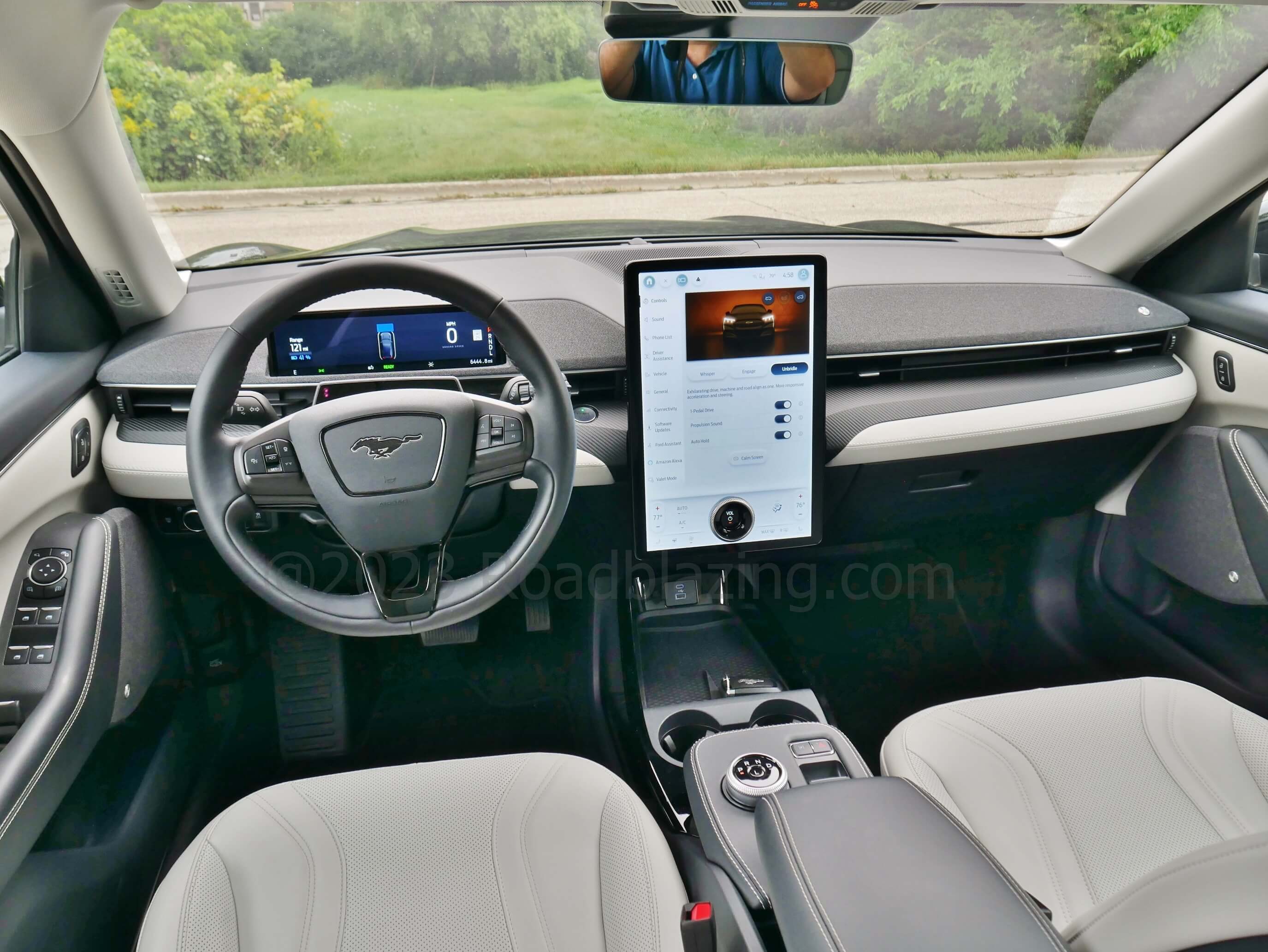 2023 Ford Mustang Mach-E Premium AWD: 10.2" landscape instrument cluster & MyFordSync 4 15.0" portrait touch tablet infotainment screens dominate.
