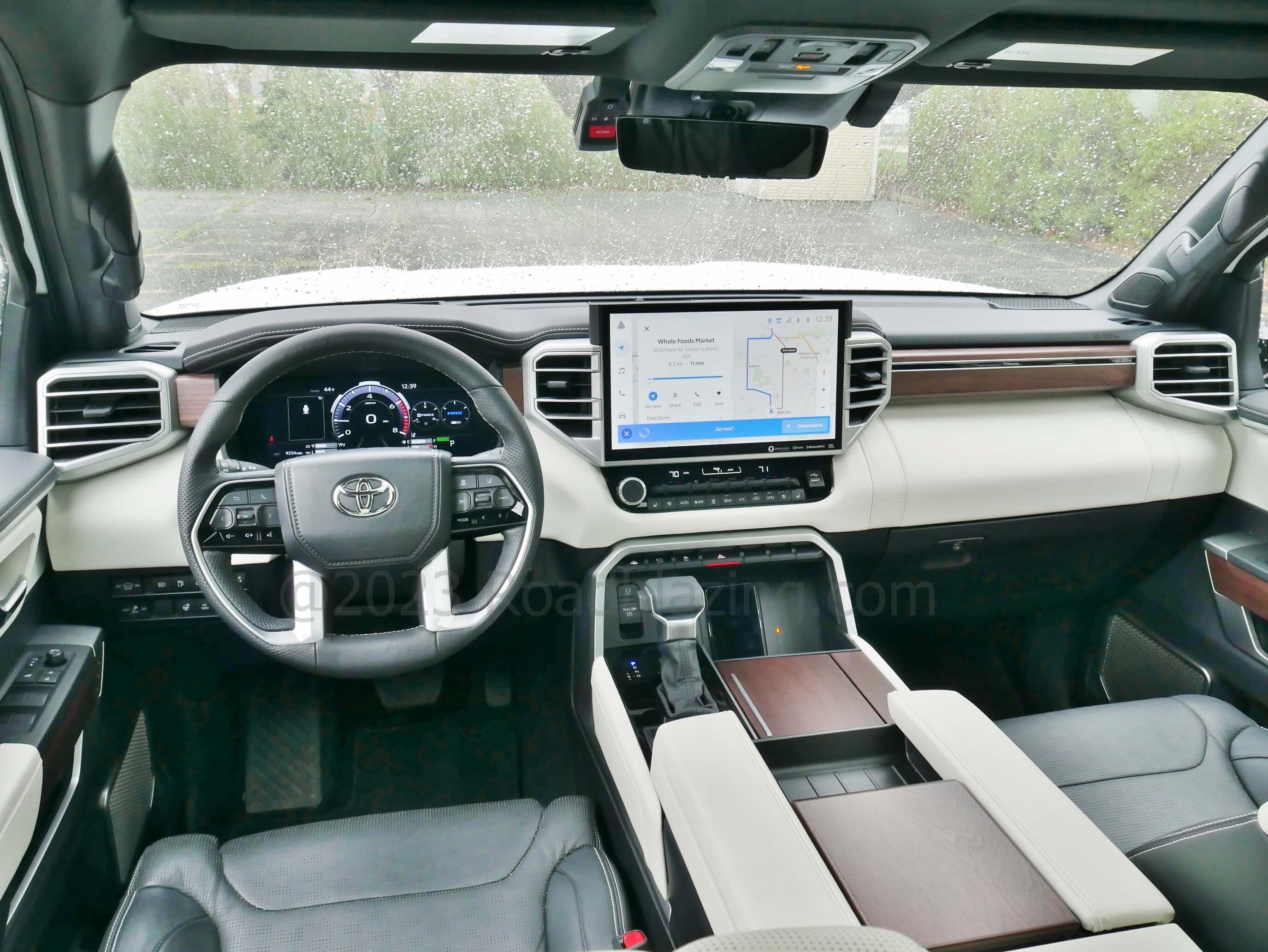 2023 Toyota Sequoia Capstone 4x4: woodsy, chromey cabin with huge 14.0" touch LCD media display