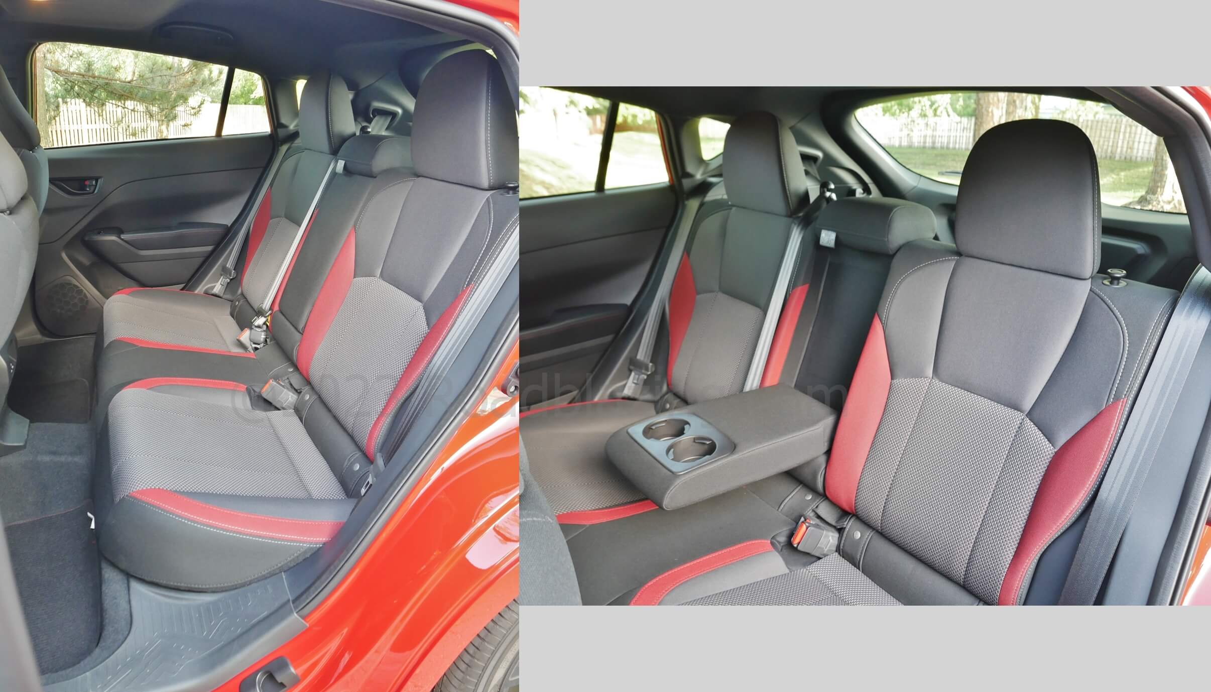 2023 Subaru Impreza RS: two tone grey trimmed in red ballistic nylon seating