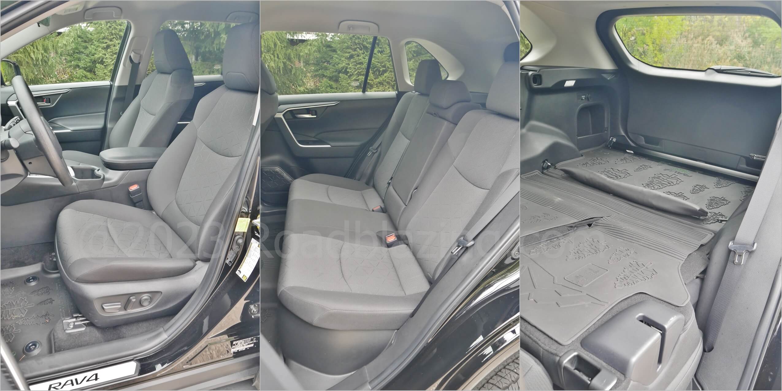 2023 Toyota RAV4 Hybrid AWD Woodland Edition: seating includes driver's power adjust and Row 2 split reclining backs
