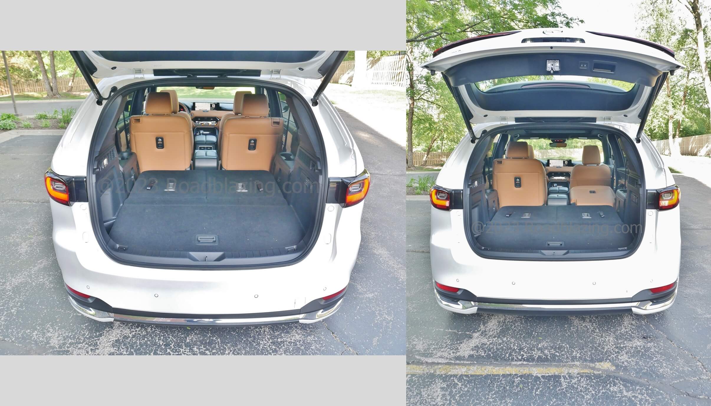 2024 Mazda CX-90 3.3 Turbo S Premium Plus AWD: straps release and raise 50:50 split folding Row 3 seatbacks