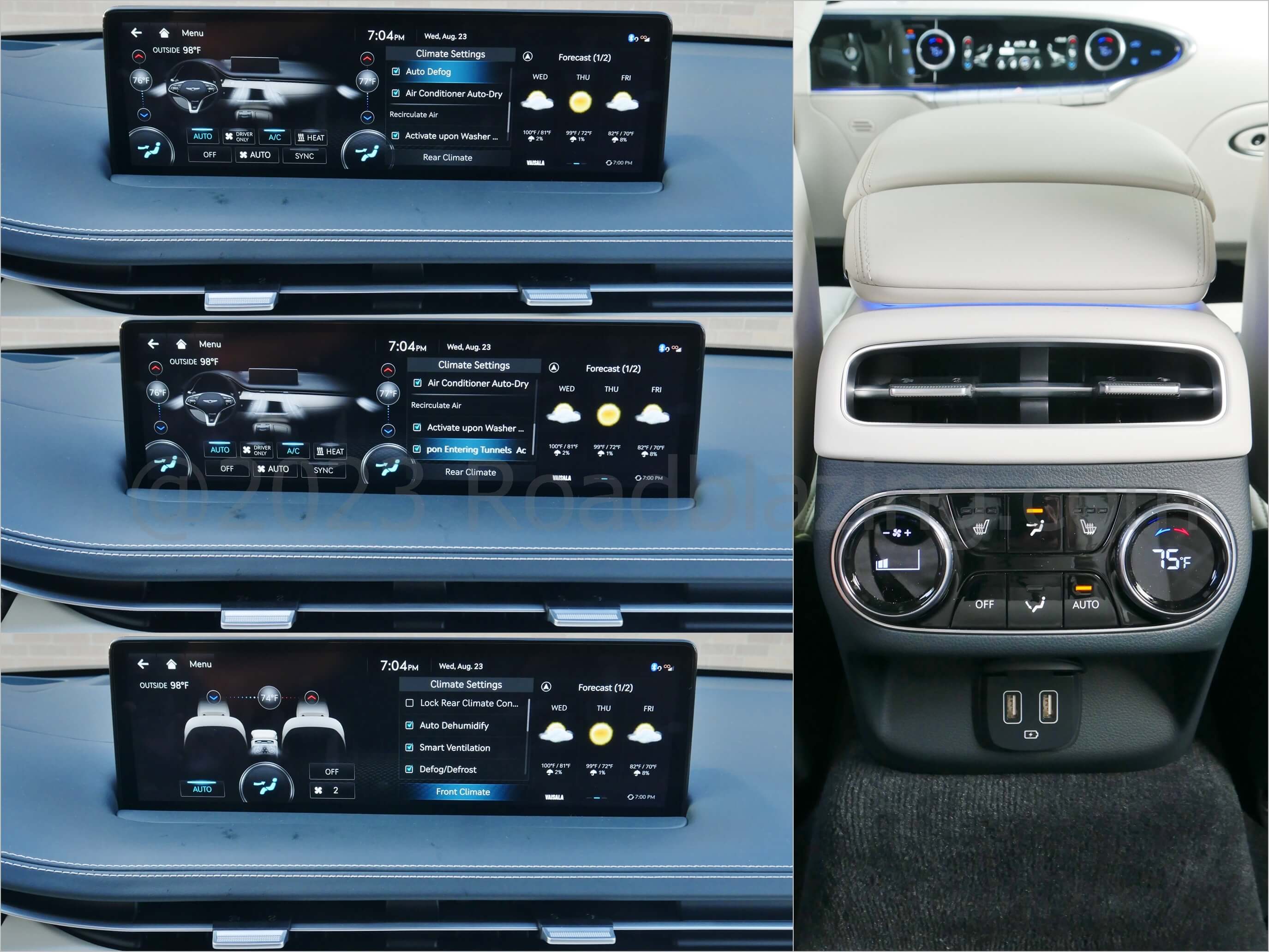 2023 Genesis Electrified GV70 AWD Prestige: climate settings + Row 2 controls