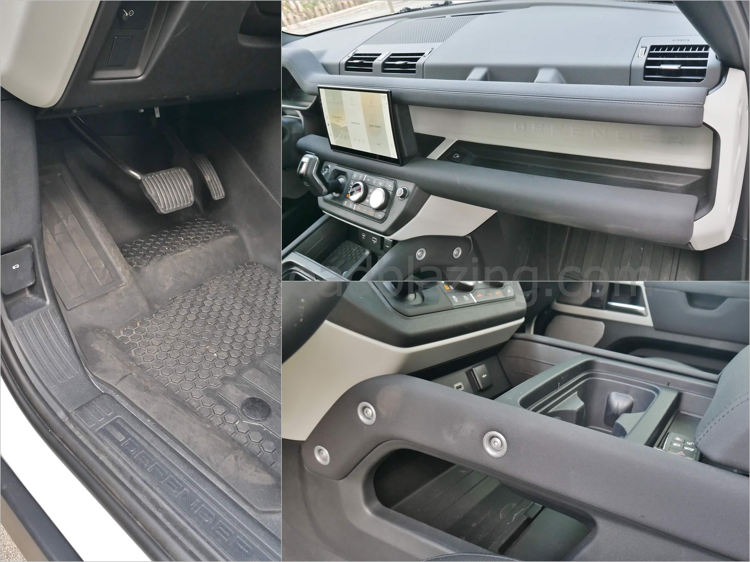 2023 Land Rover Defender 130 S: floating center console with driver + pax rubber grips